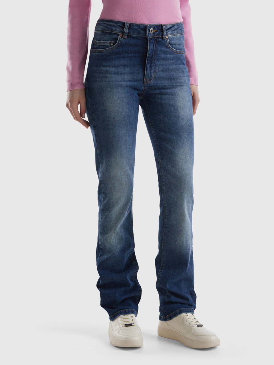 Benetton, Five-pocket-jeans In Bootcut-länge, Dunkelblau, female