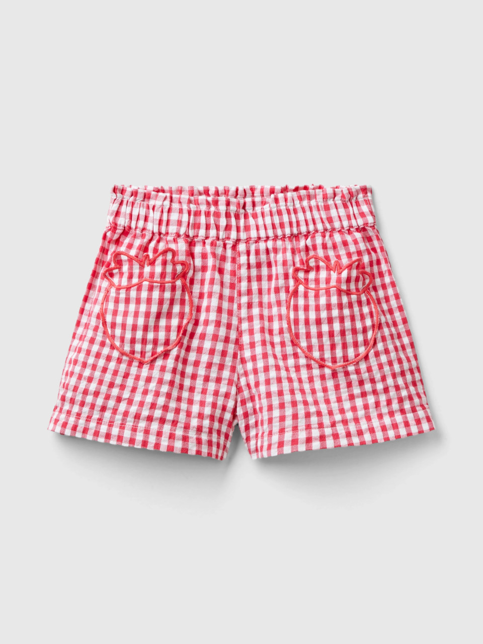 Benetton, Vichy Bermuda Shorts With Fruit Pockets, Red, Kids