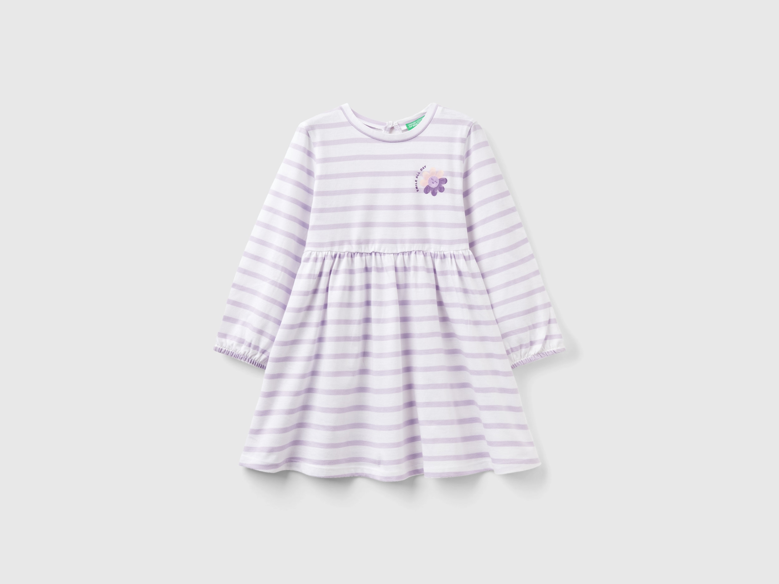 Benetton, Striped Dress In Pure Cotton, size 3-4, White, Kids