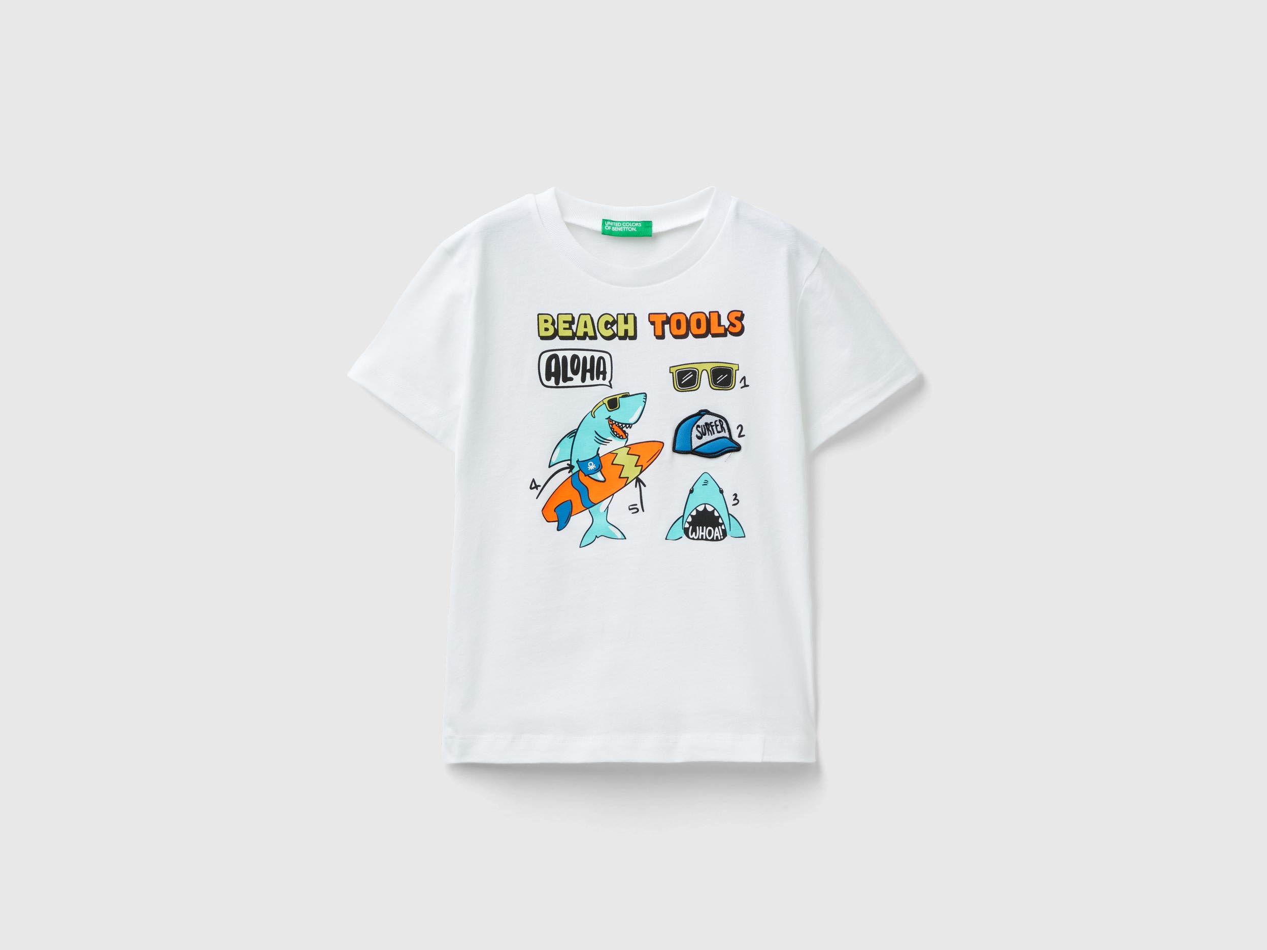 Benetton, Maglietta In Puro Cotone, Bianco, Bambini