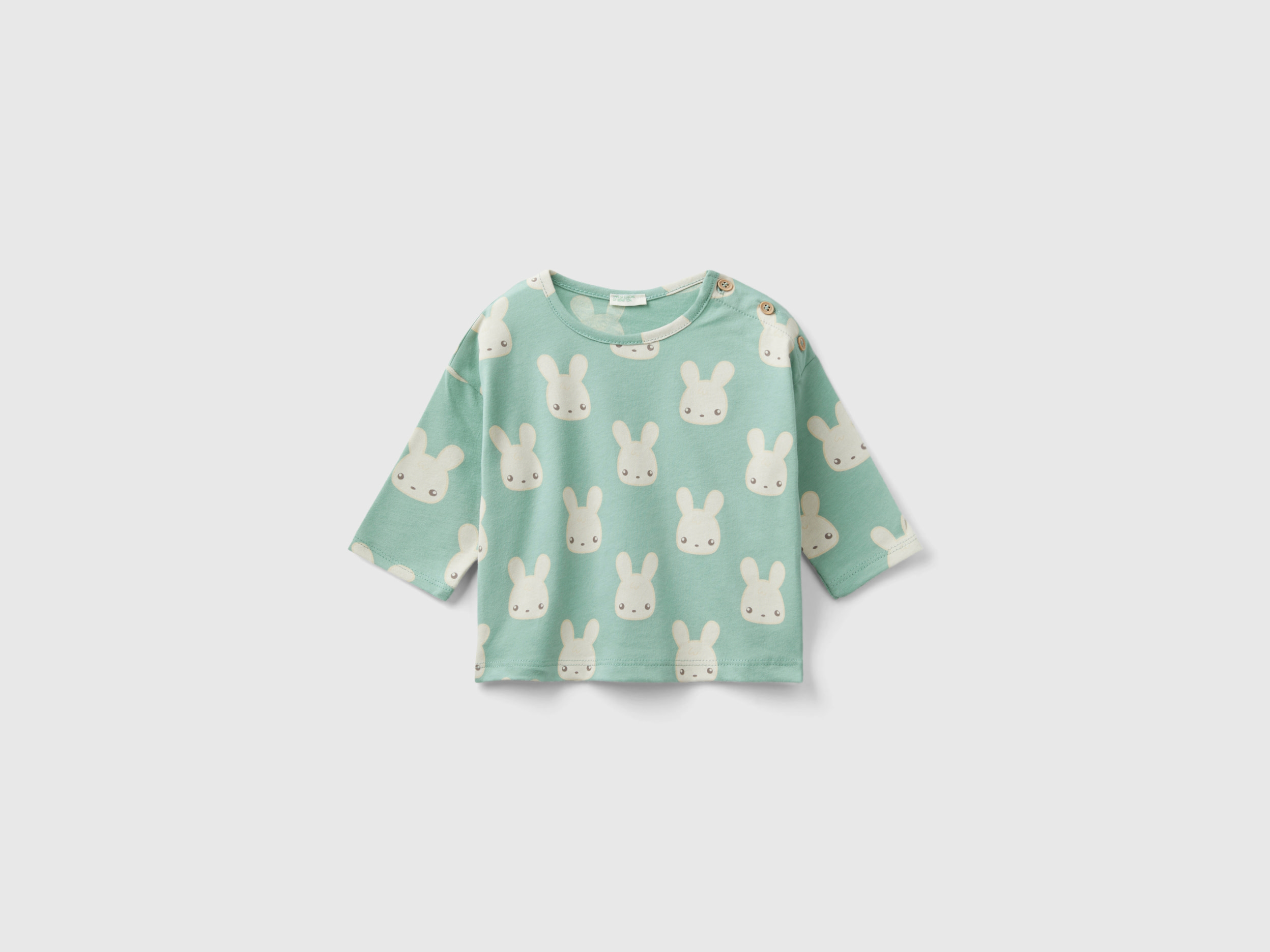 Benetton, Printed T-shirt In Warm Cotton, size 9-12, Green, Kids