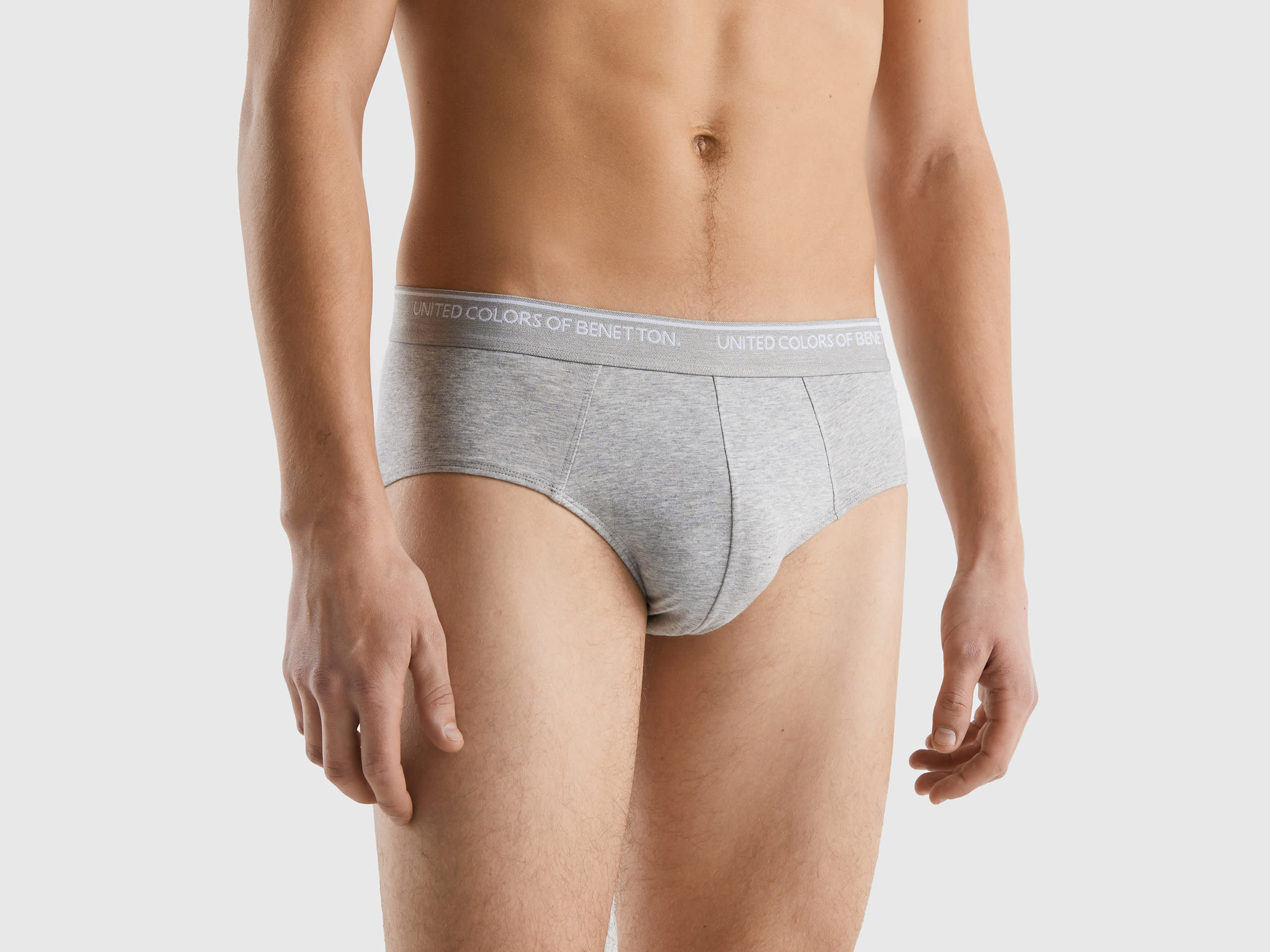 Image of Benetton, Underwear In Stretch Organic Cotton, size L, Light Gray, Men