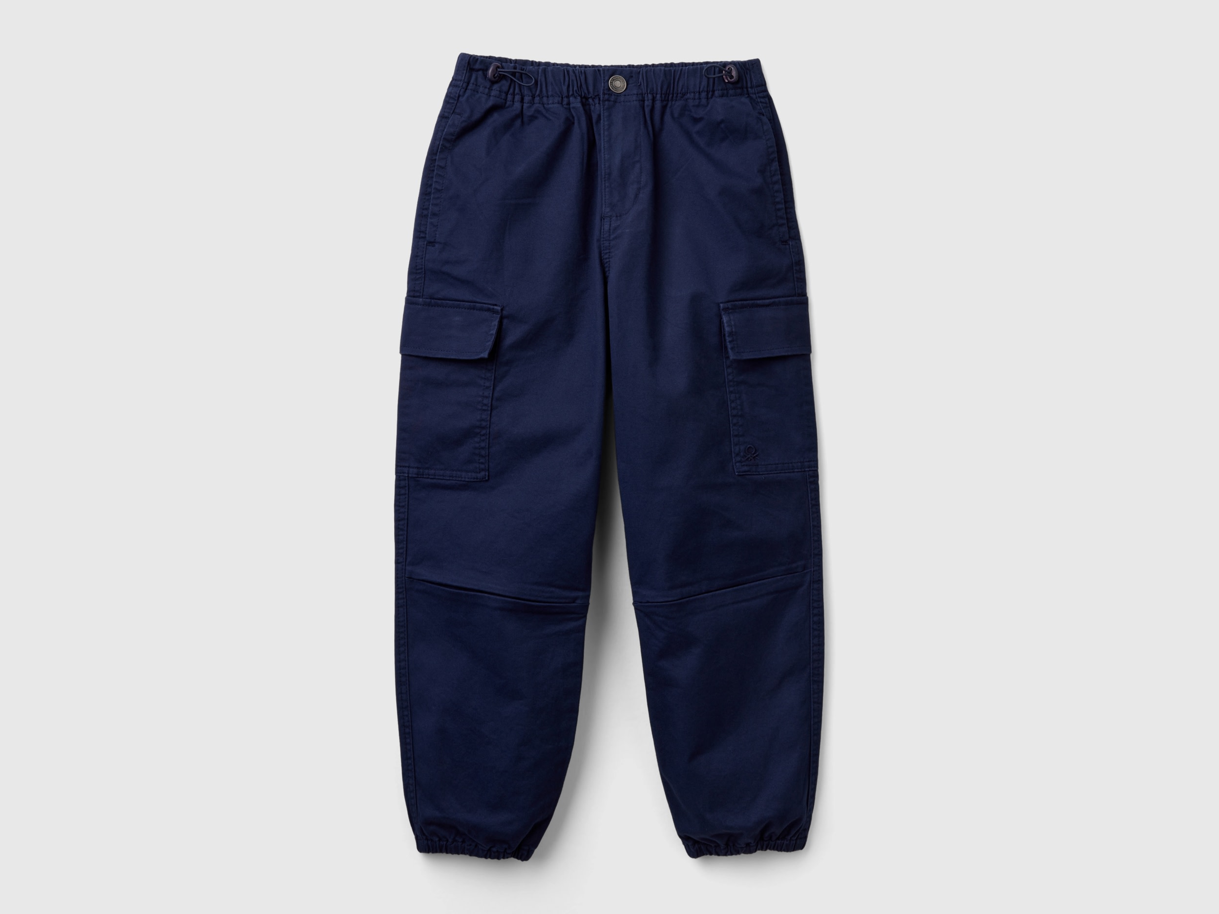 Benetton, Pantaloni Parachute In Cotone Stretch, Blu Scuro, Bambini