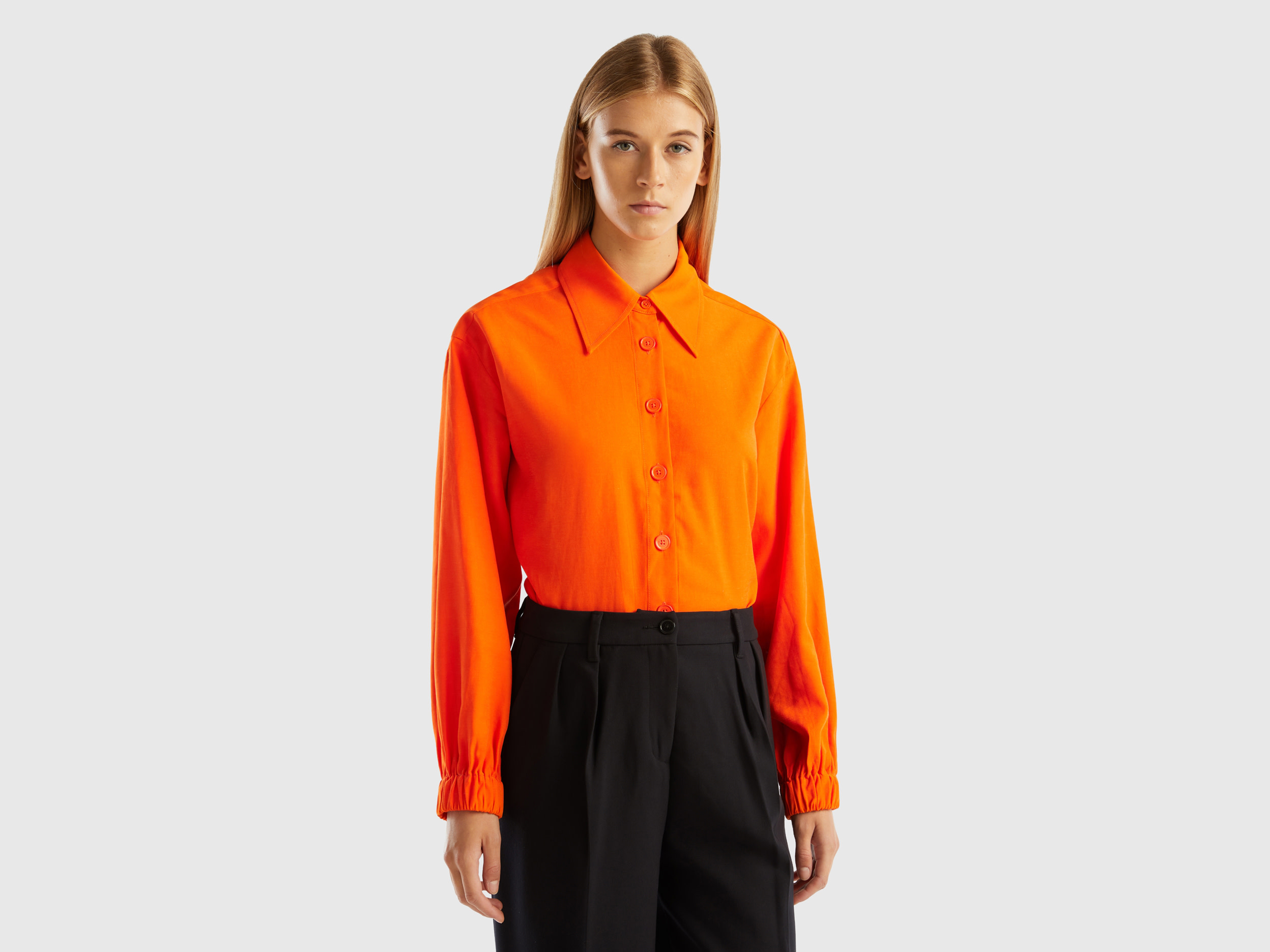 Benetton, Viscose And Linen Shirt, size XS, Orange, Women
