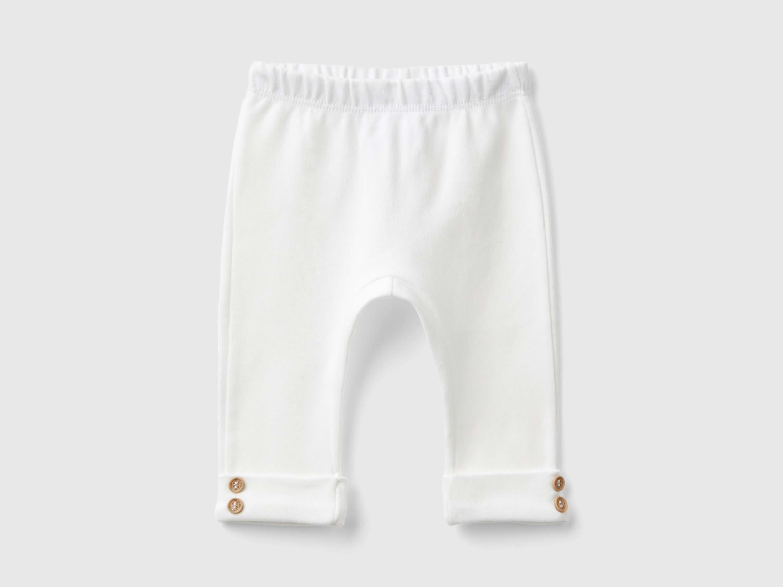 Benetton, Leggings In Cotone Bio, Bianco Panna, Bambini