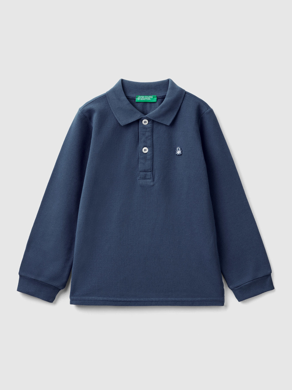 Benetton, Long Sleeve Polo In Organic Cotton, Dark Blue, Kids