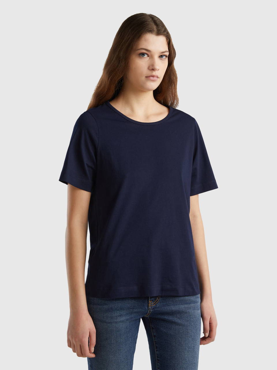 Benetton, Dark Blue Short Sleeve T-shirt, Dark Blue, Women