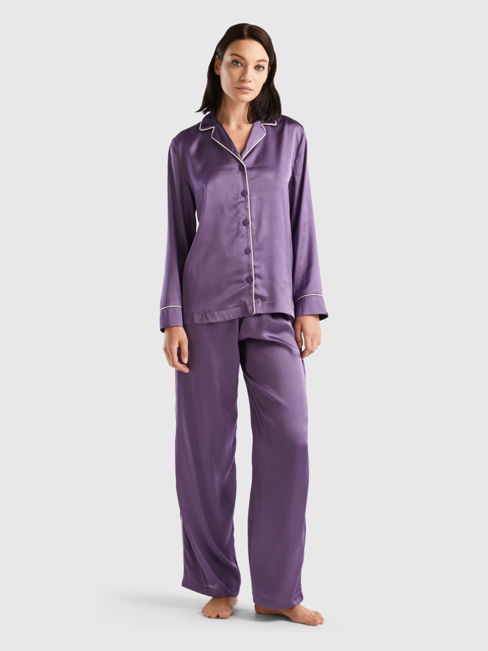 Benetton, Long Satin Pyjamas, Violet, Women