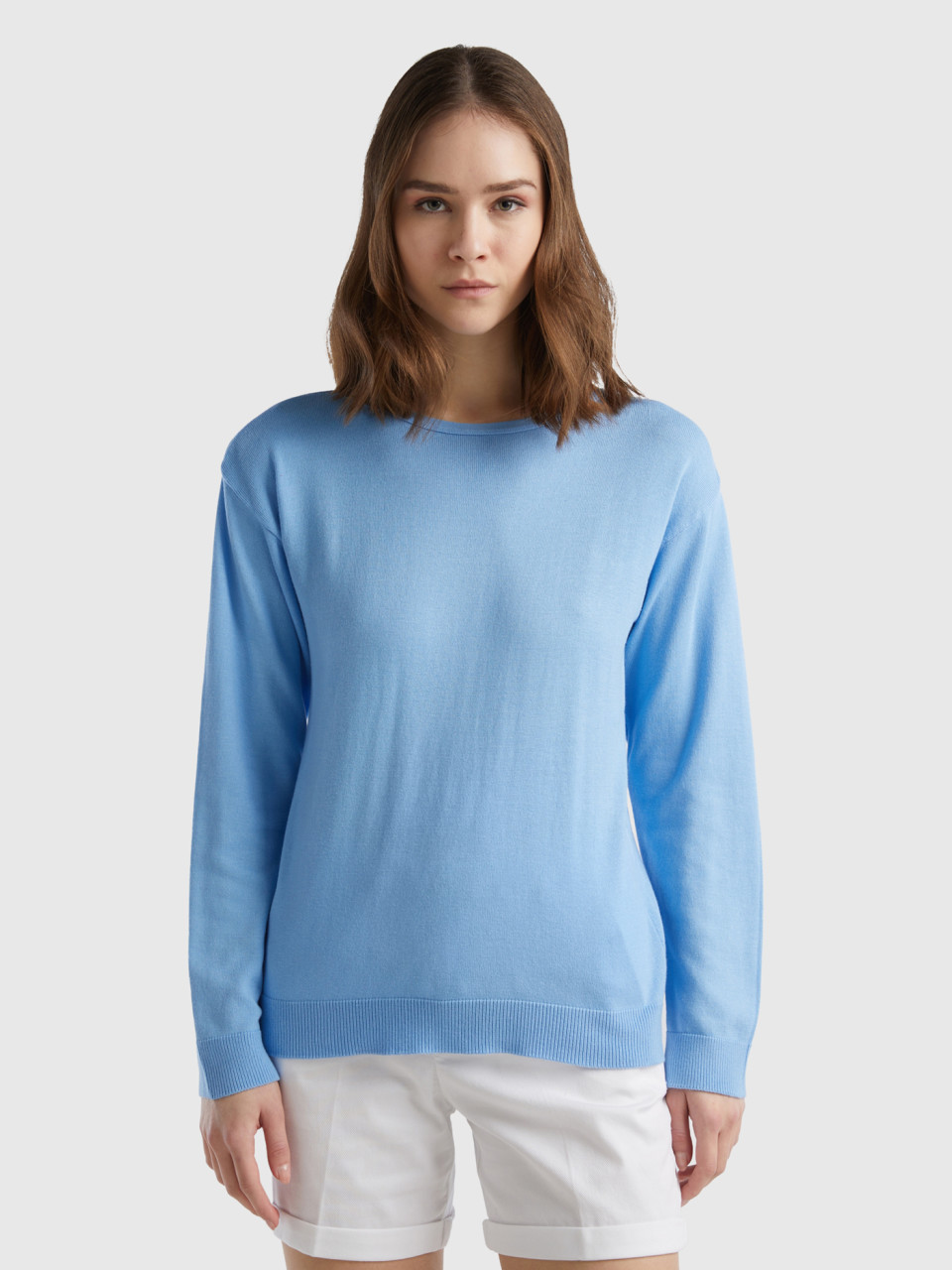 Benetton, Boat Neck Sweater, Light Blue, Women