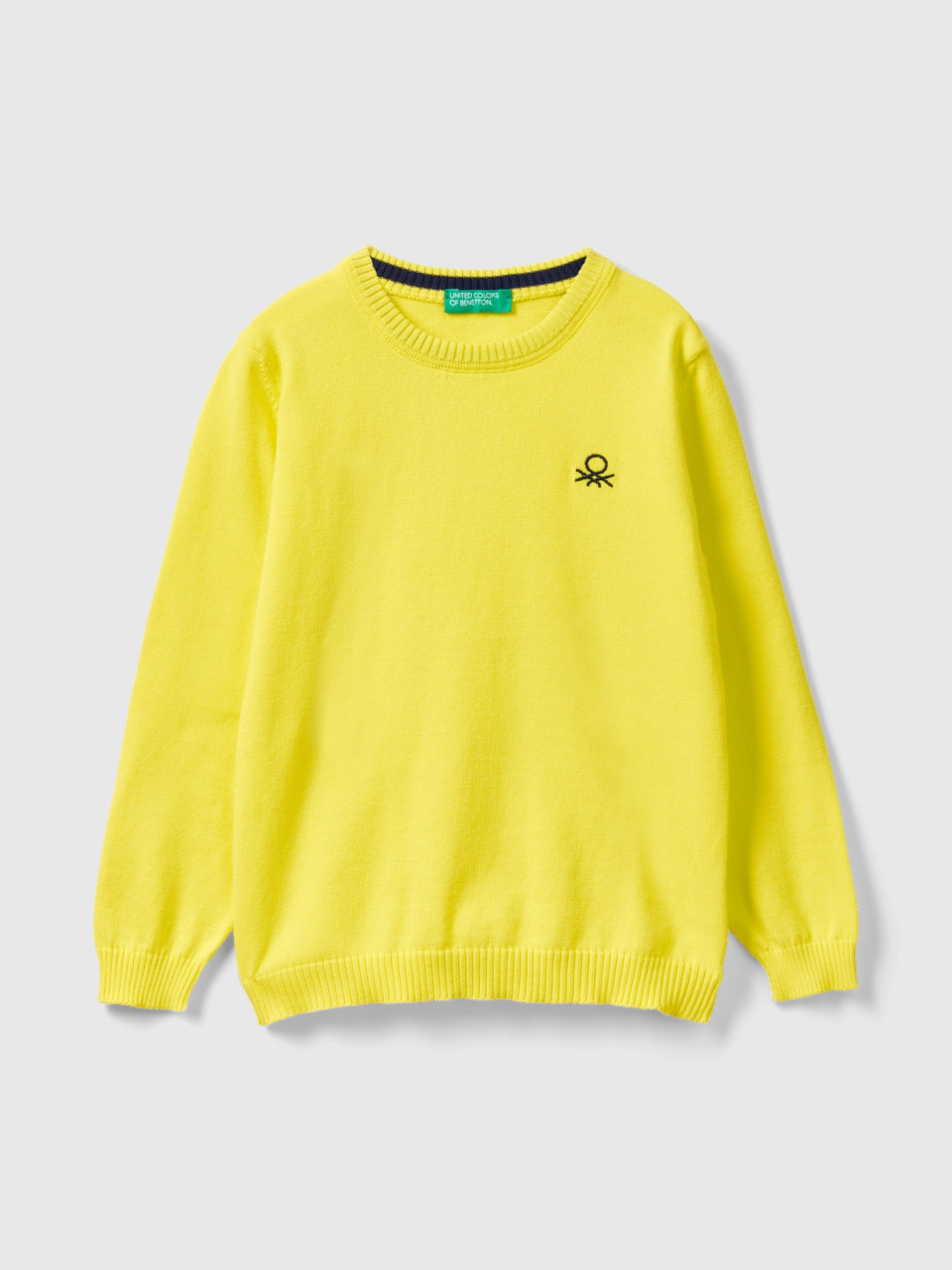 Benetton, Regular Fit Sweater In 100% Cotton, Yellow, Kids