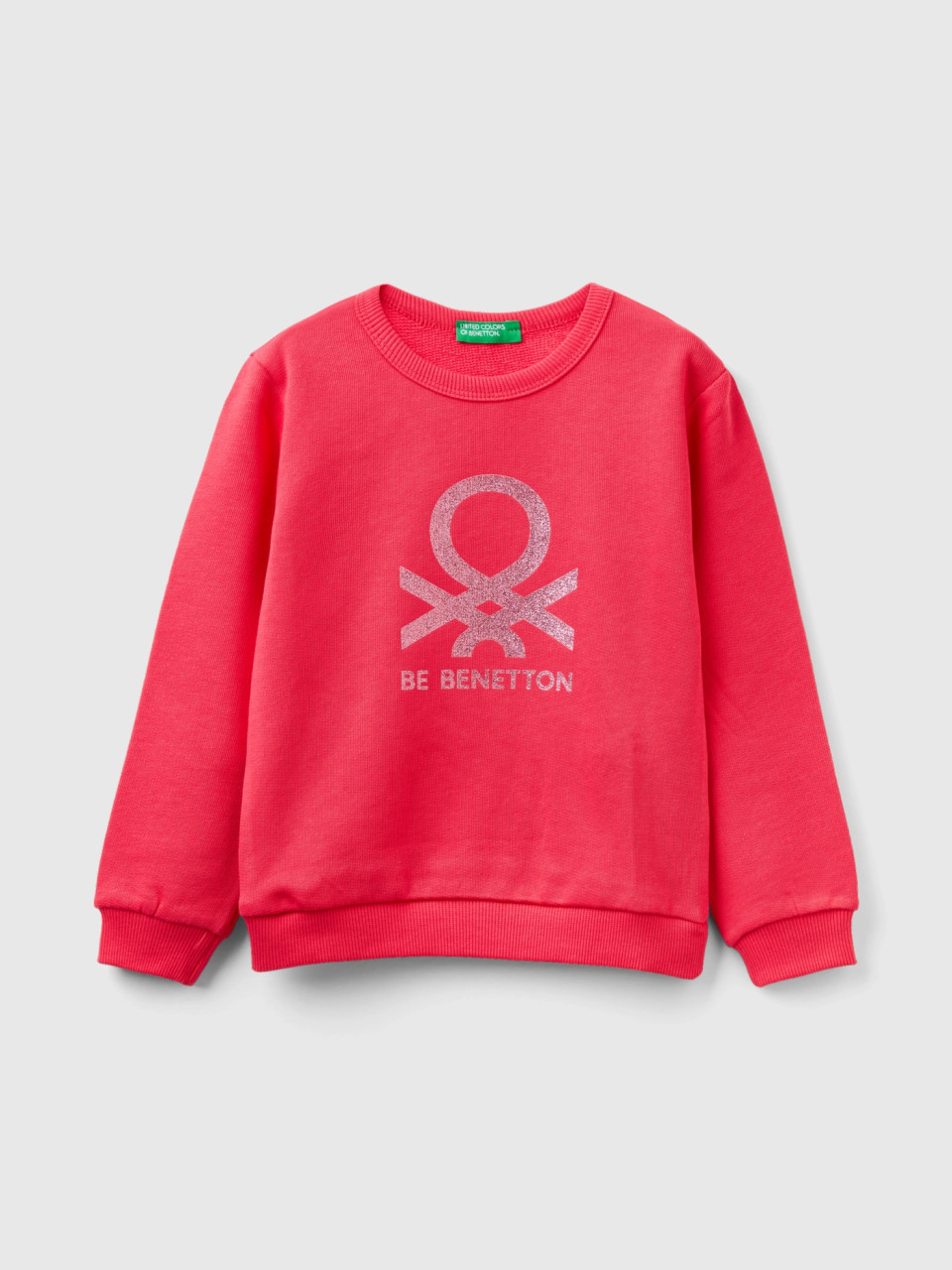Benetton, 100% Organic Cotton Sweatshirt With Logo, Fuchsia, Kids