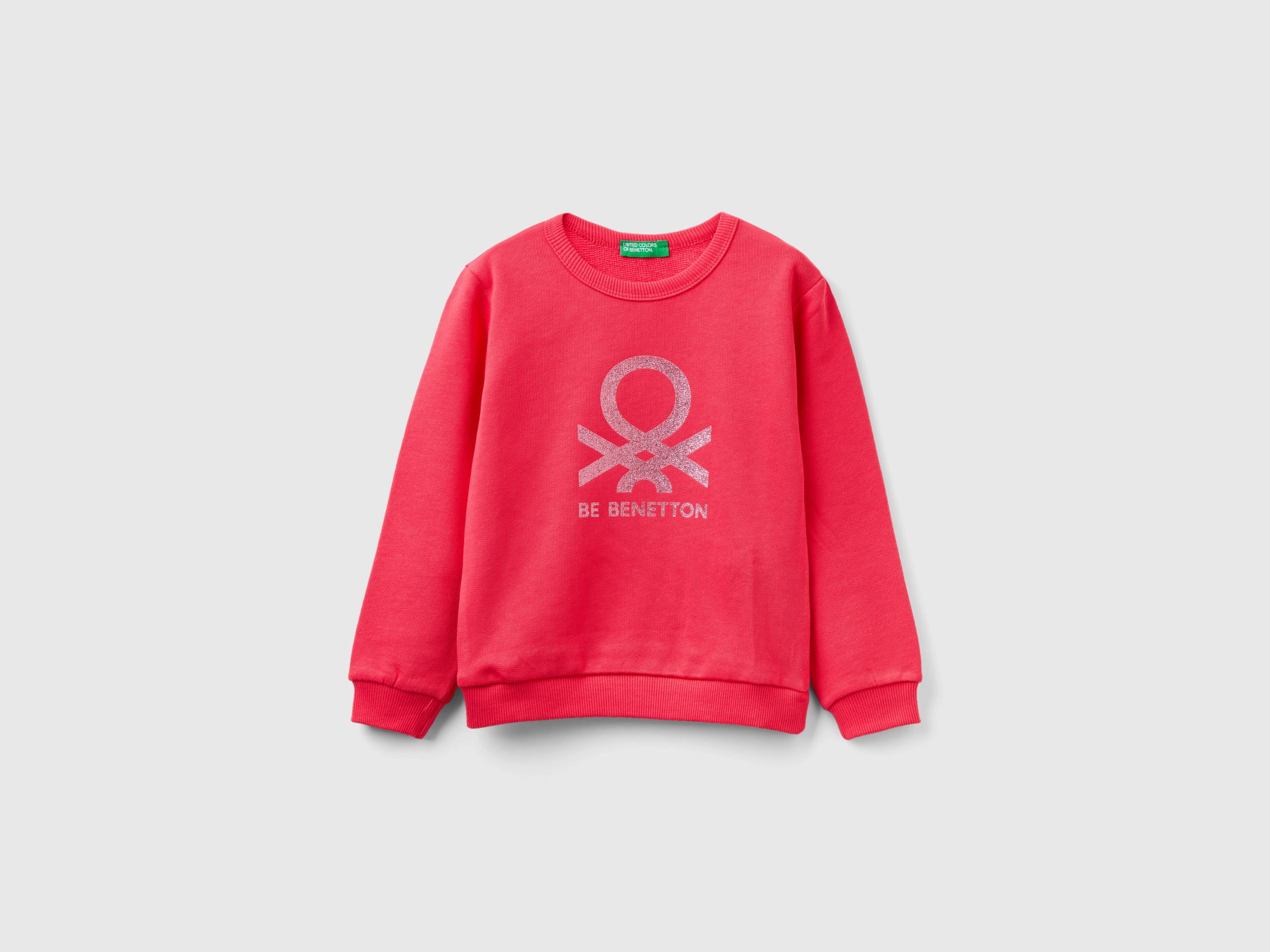 Image of Benetton, 100% Organic Cotton Sweatshirt With Logo, size 116, Fuchsia, Kids