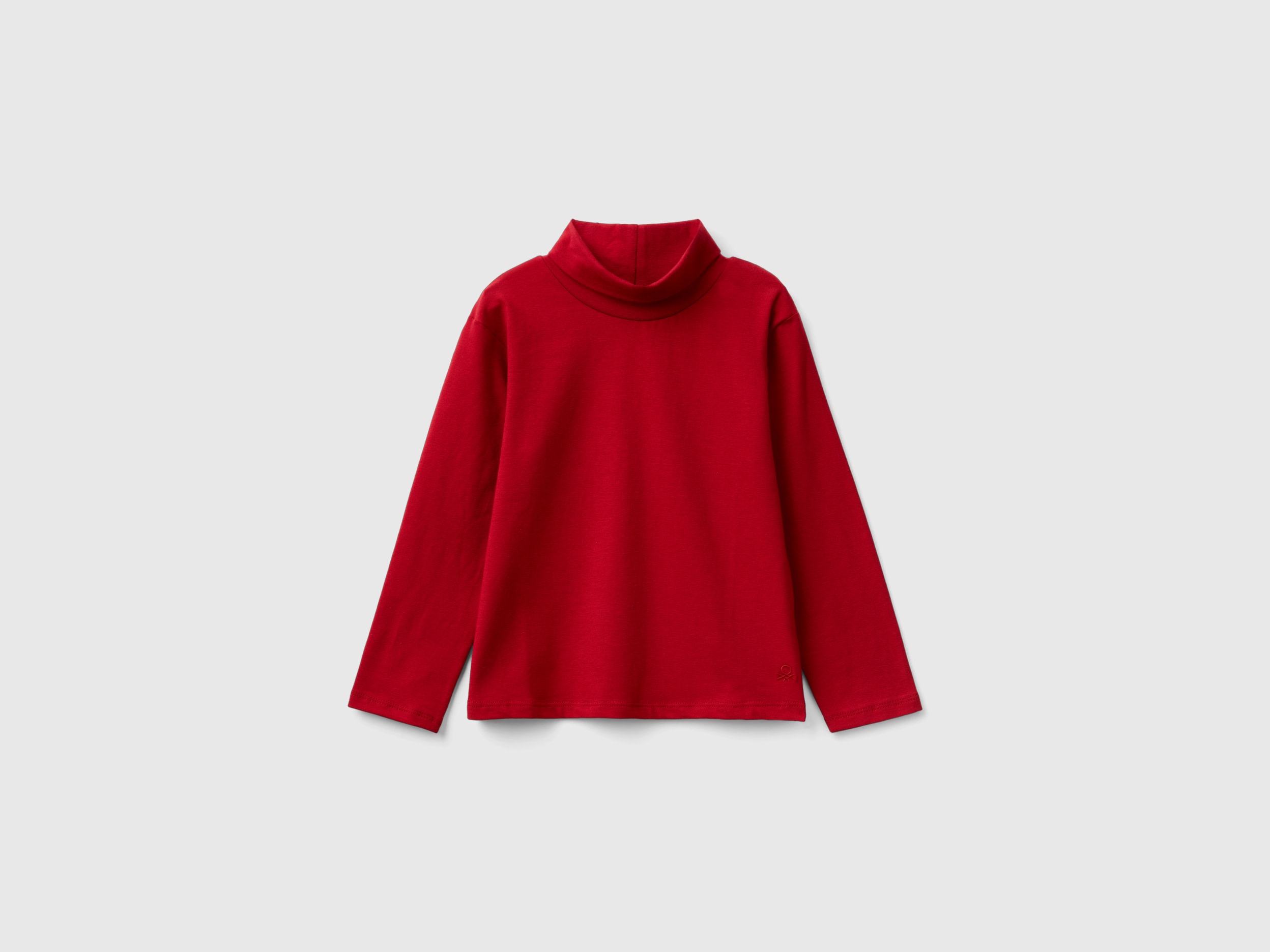 Benetton, T-shirt Lupetto In Cotone Stretch, Rosso, Bambini