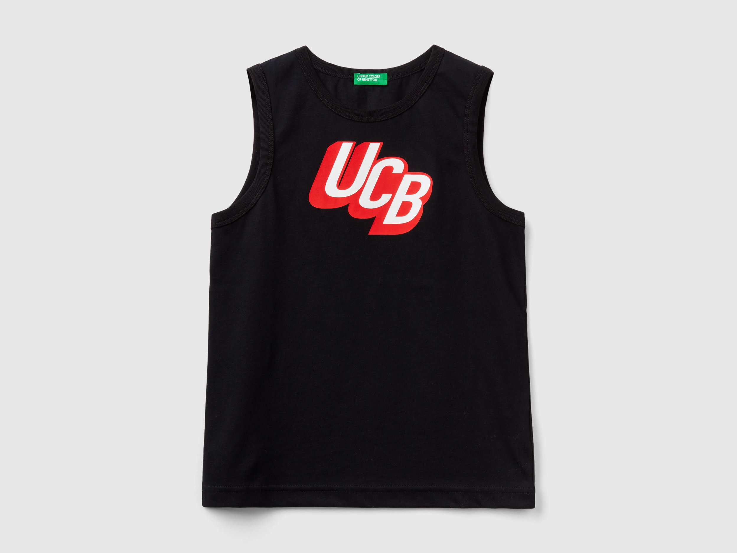 Image of Benetton, Tank Top In 100% Organic Cotton With Logo, size 2XL, Black, Kids