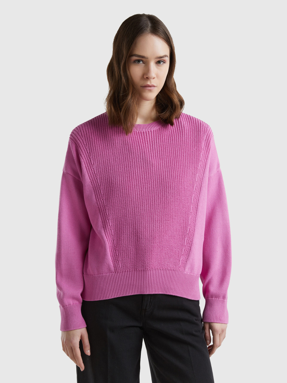 Benetton, Mauve Pink Cotton Sweater, Mauve, Women