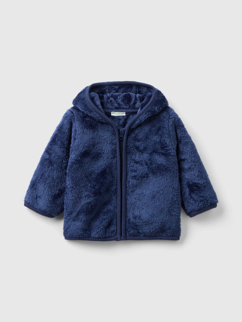 Benetton, Faux Fur Sweatshirt With Zip, Dark Blue, Kids