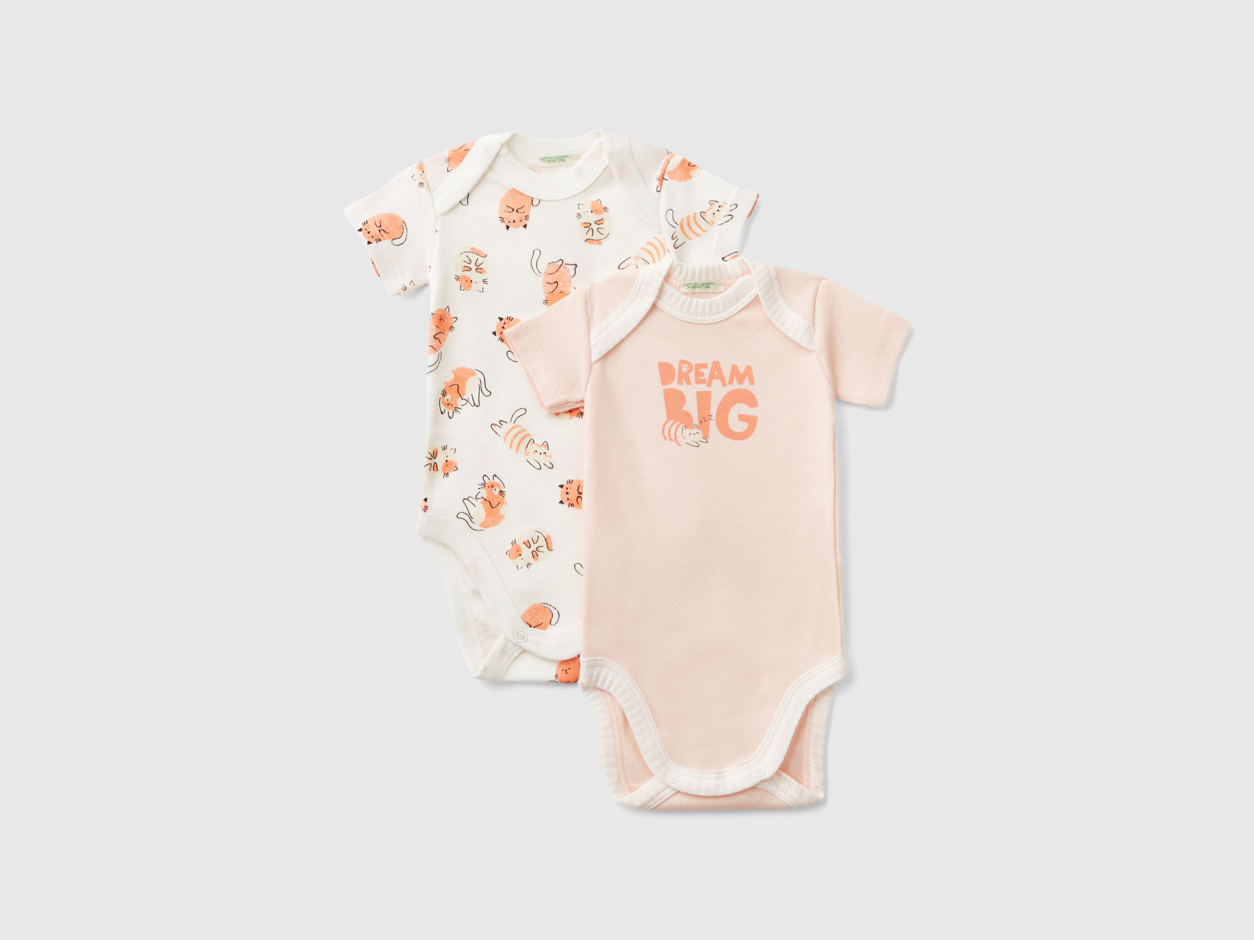 Benetton, Due Body Manica Corta In Cotone Bio, Rosa Tenue, Bambini