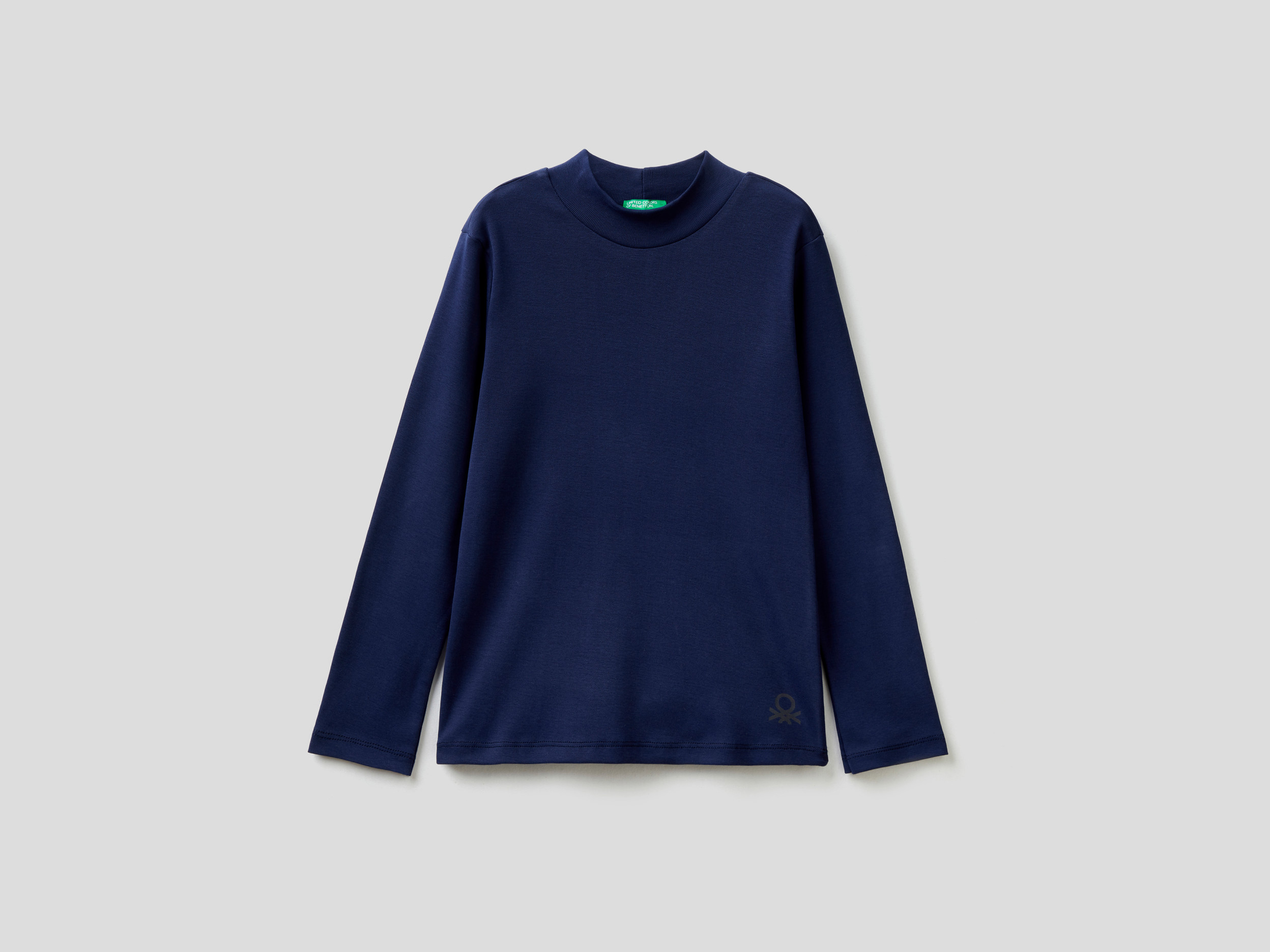 Benetton, T shirt Dolcevita In Caldo Cotone Bio, Blu Scuro, Bambini