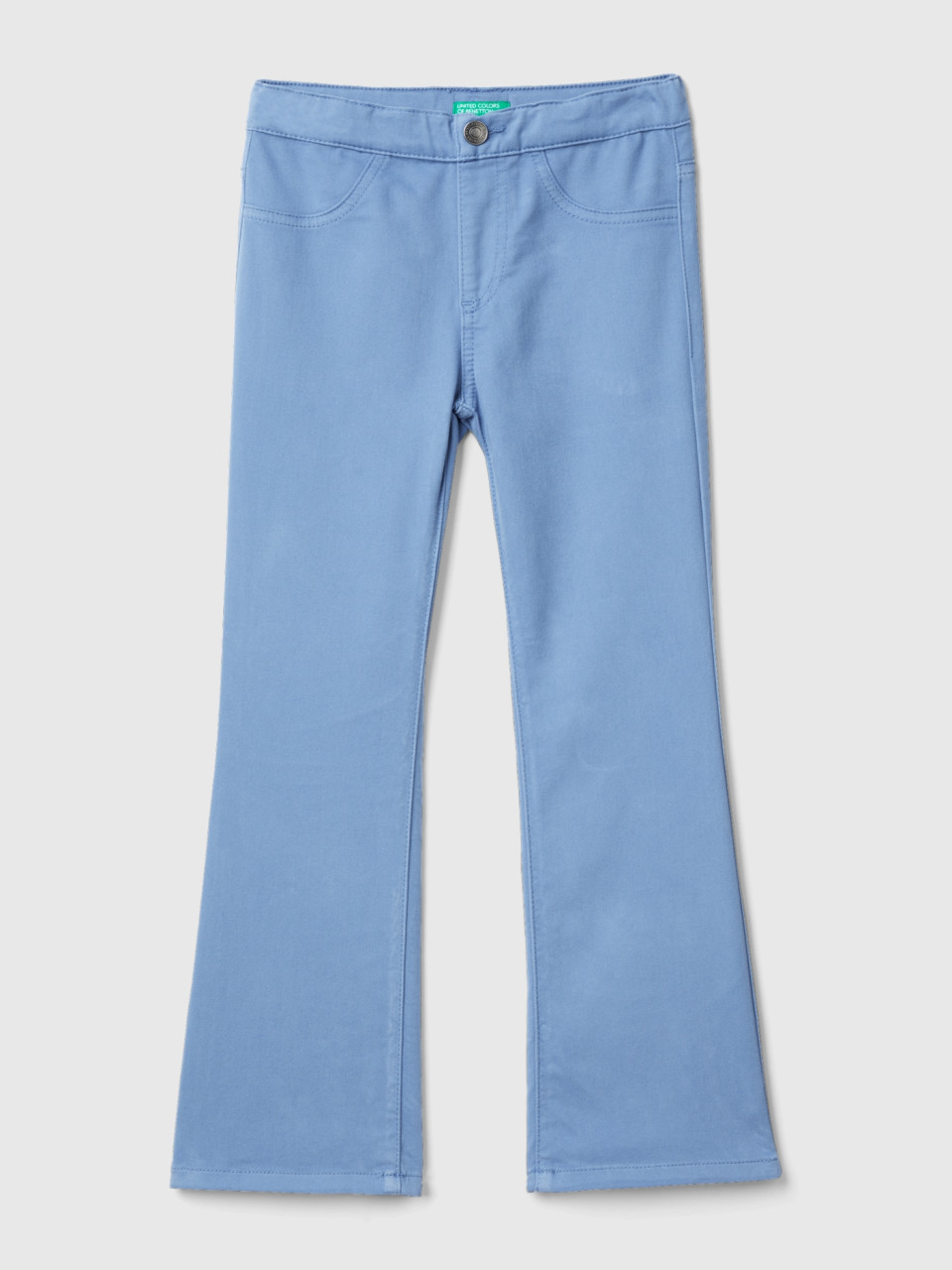 Benetton, Flared Stretch Trousers, Light Blue, Kids