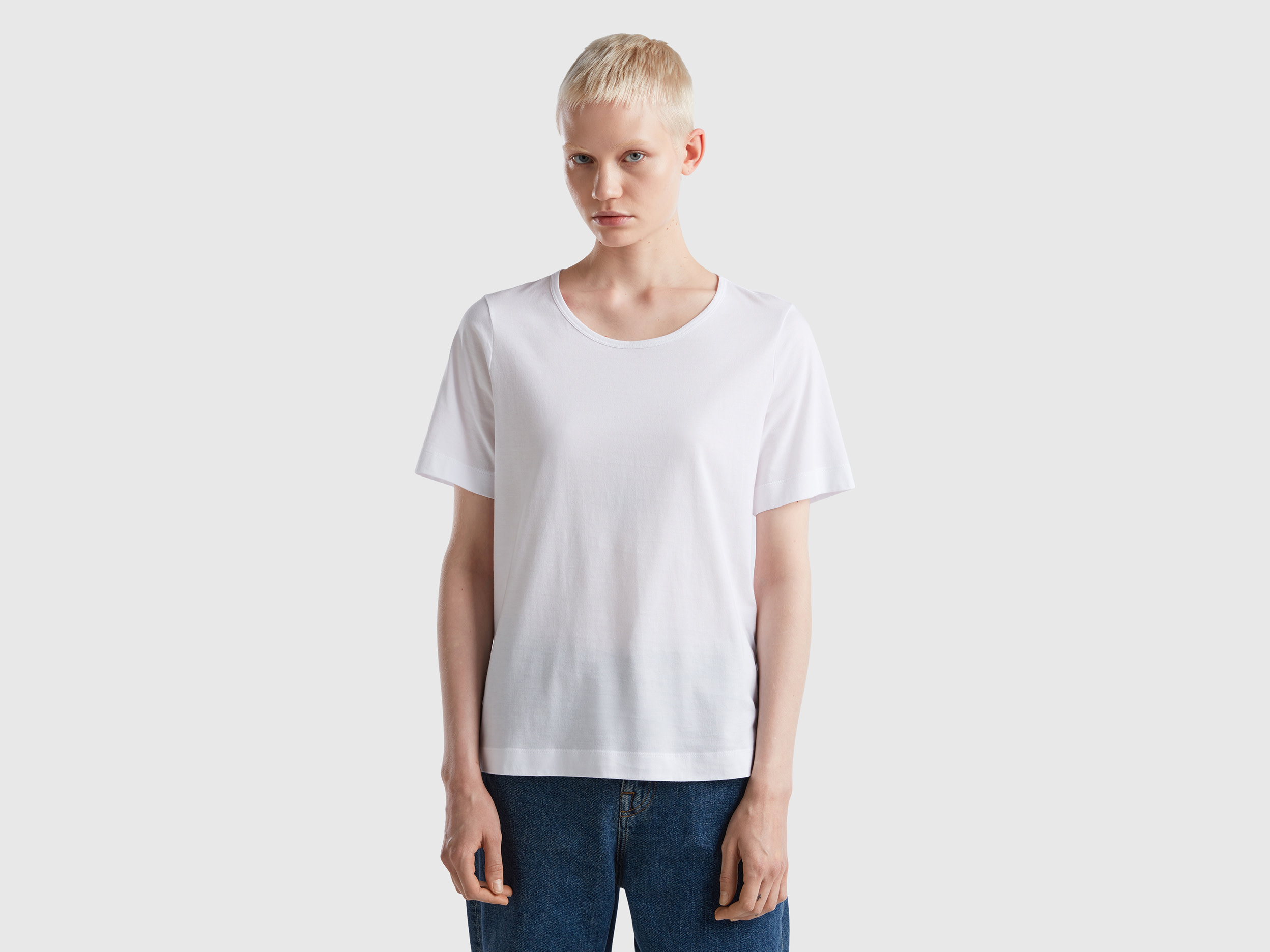 Benetton, White Short Sleeve T-shirt, size M, White, Women