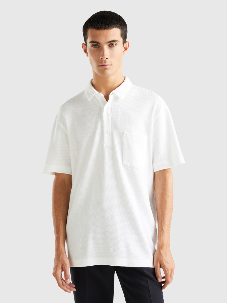 Benetton, Polo With Pocket And Relaxed Fit, Creamy White, Men