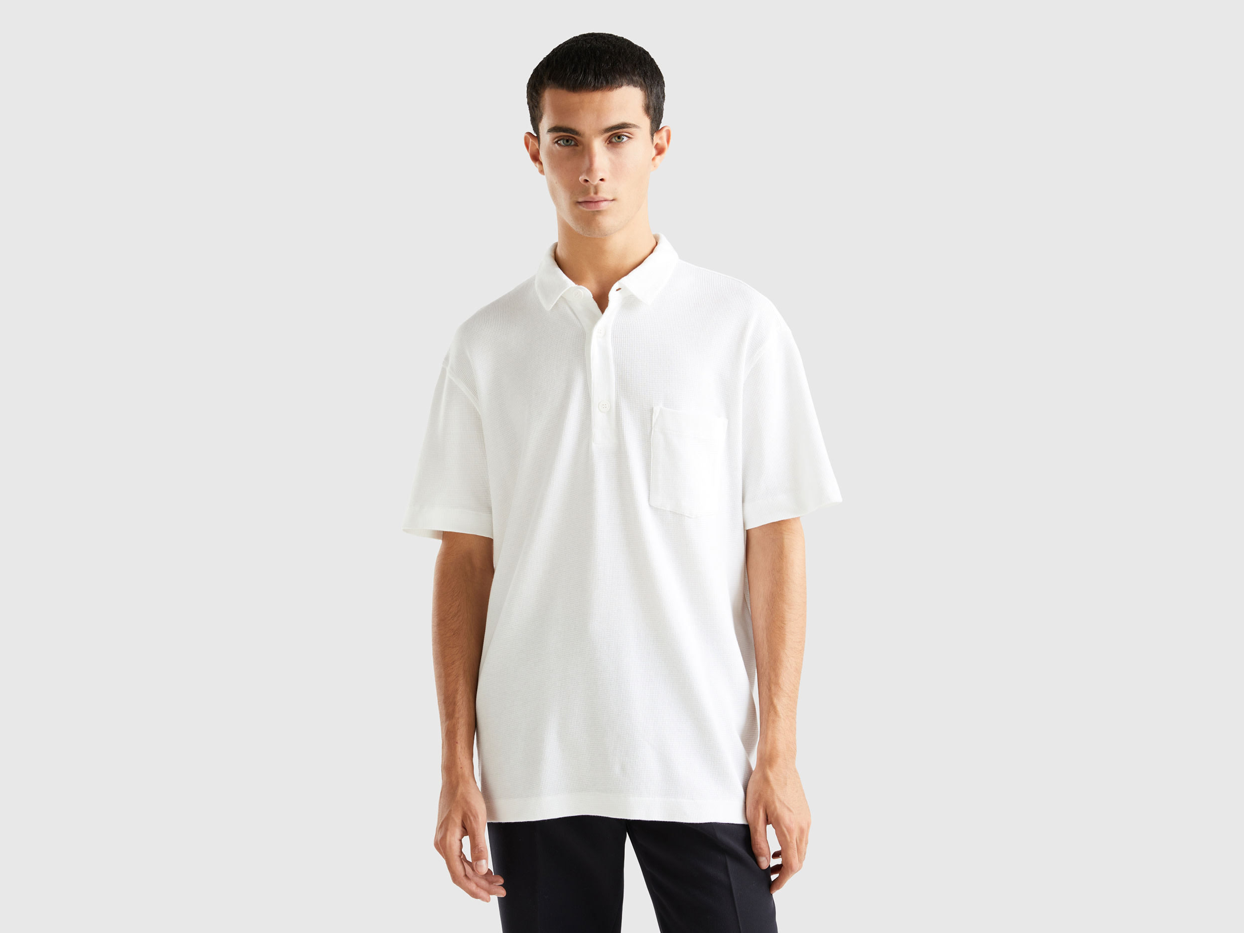 Benetton, Polo With Pocket And Relaxed Fit, size XS, Creamy White, Men