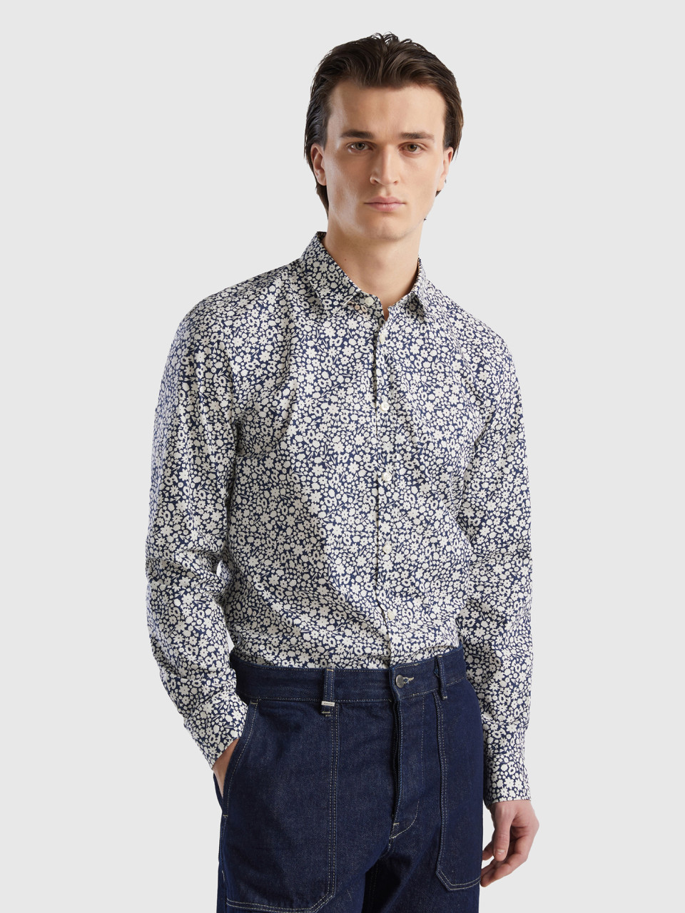 Benetton, Slim Fit Floral Shirt, Multi-color, Men