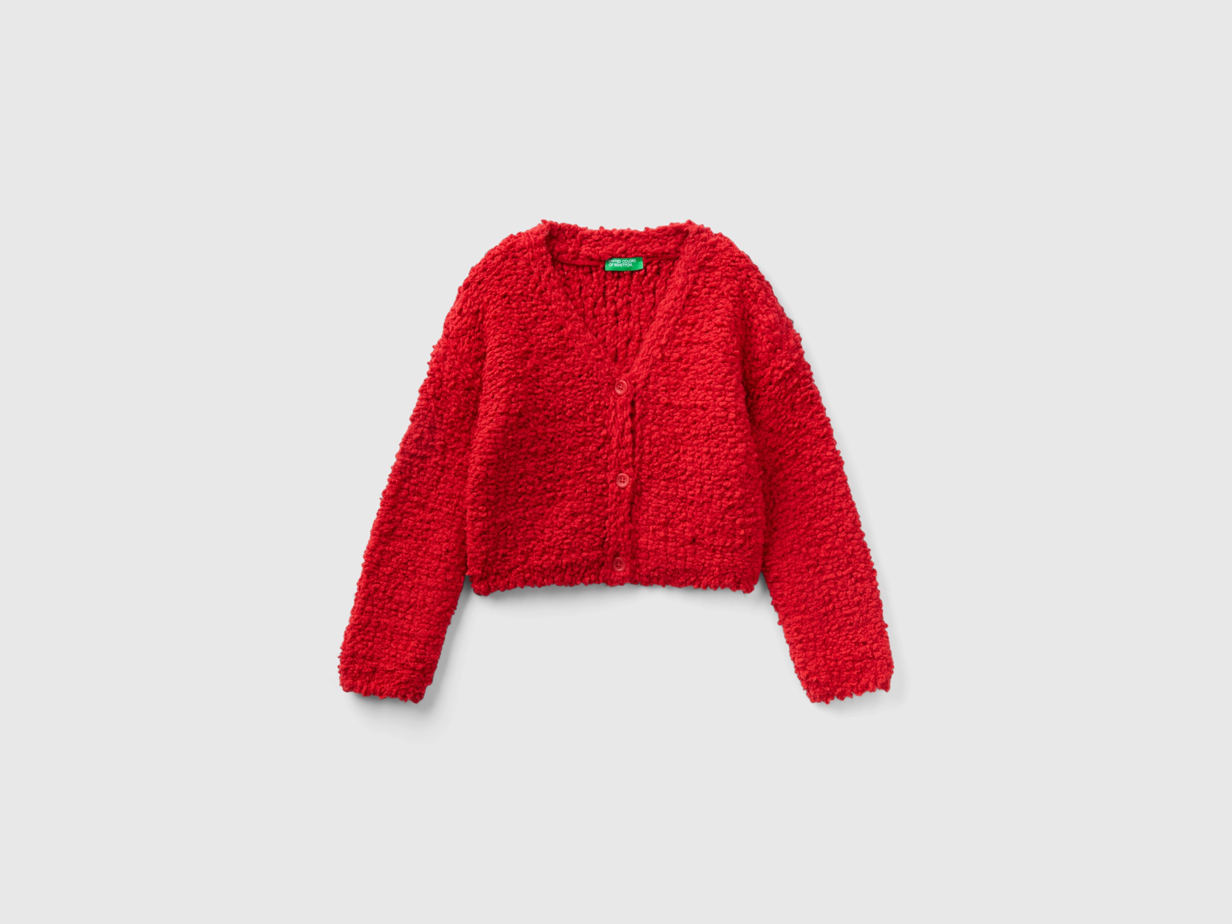 Benetton, Boucle V-neck Cardigan, size XL, Red, Kids