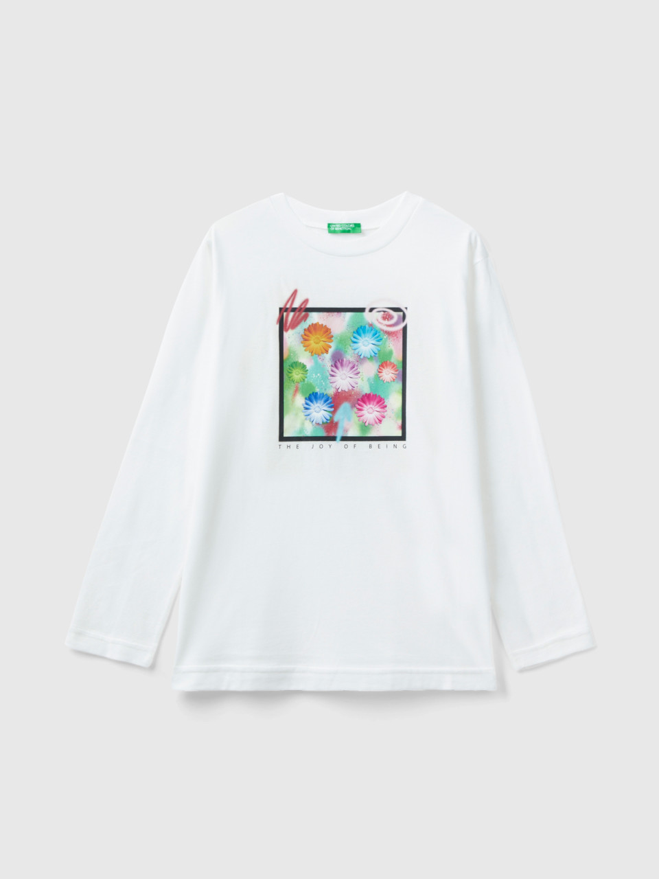 Benetton, T-shirt Chaud Avec Photo Imprimée, Crème, Enfants
