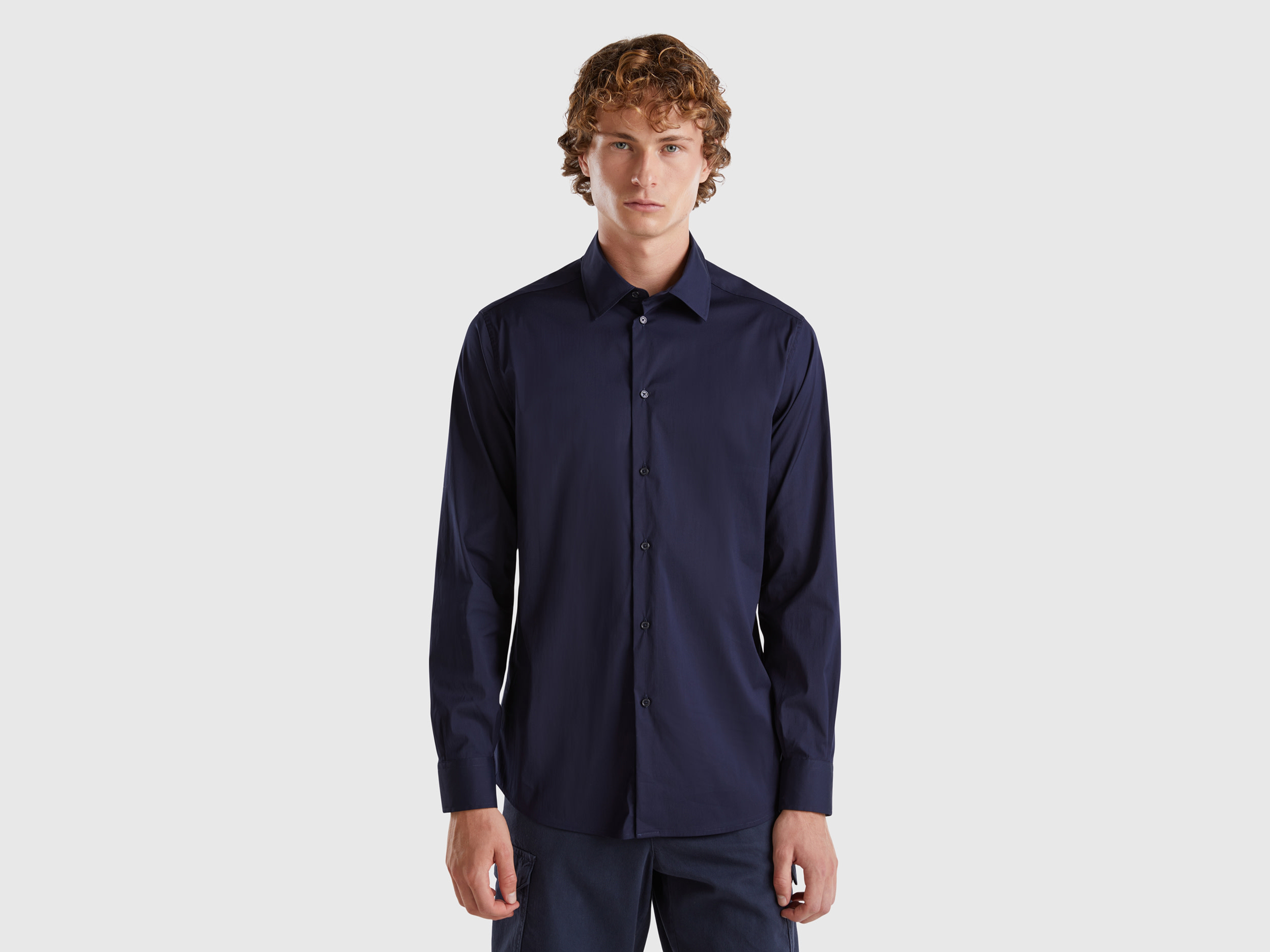 Benetton, Camicia Slim Fit, Blu Scuro, Uomo