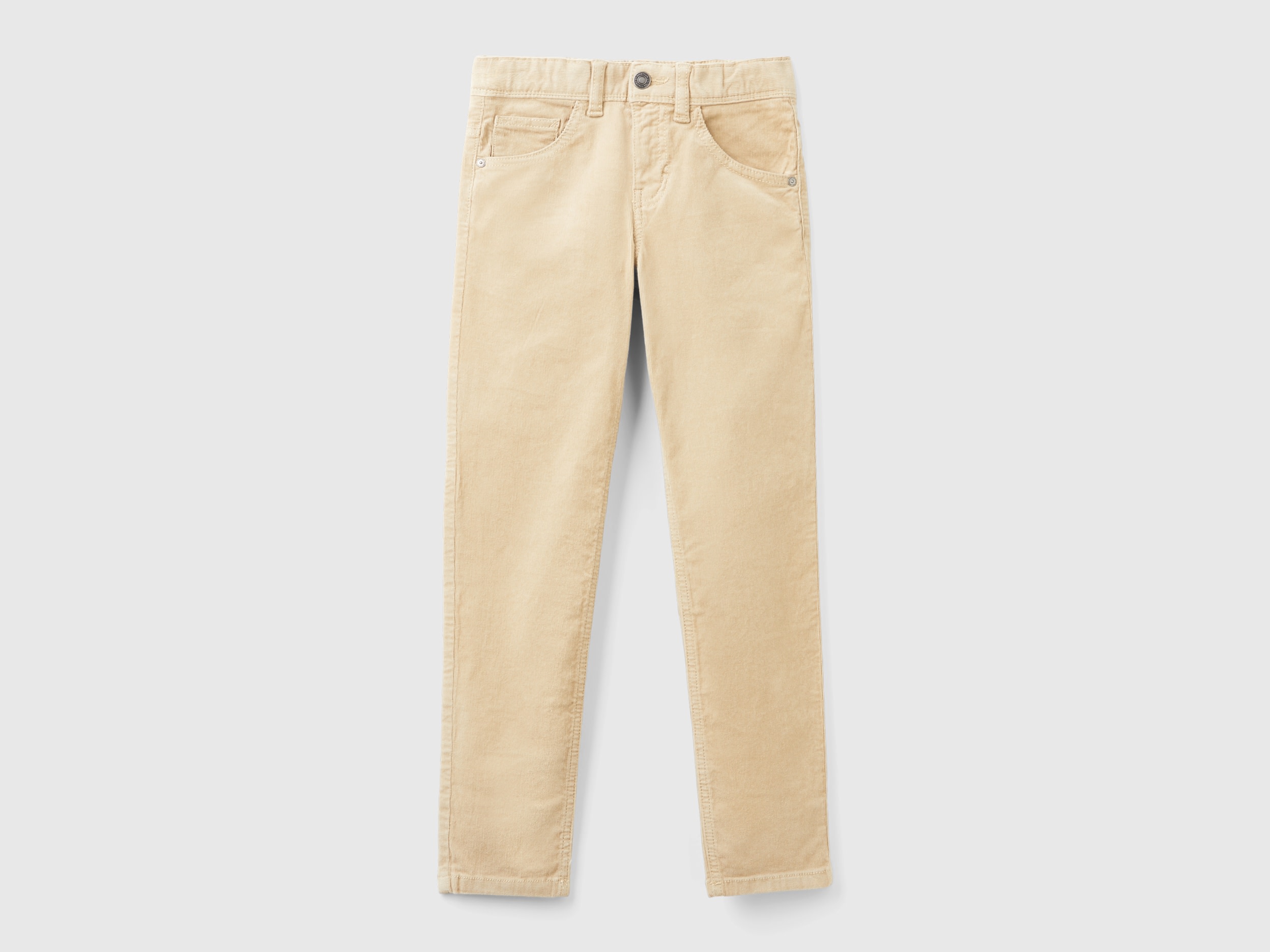 Benetton, Pantaloni Slim Fit In Velluto Stretch, Beige, Bambini