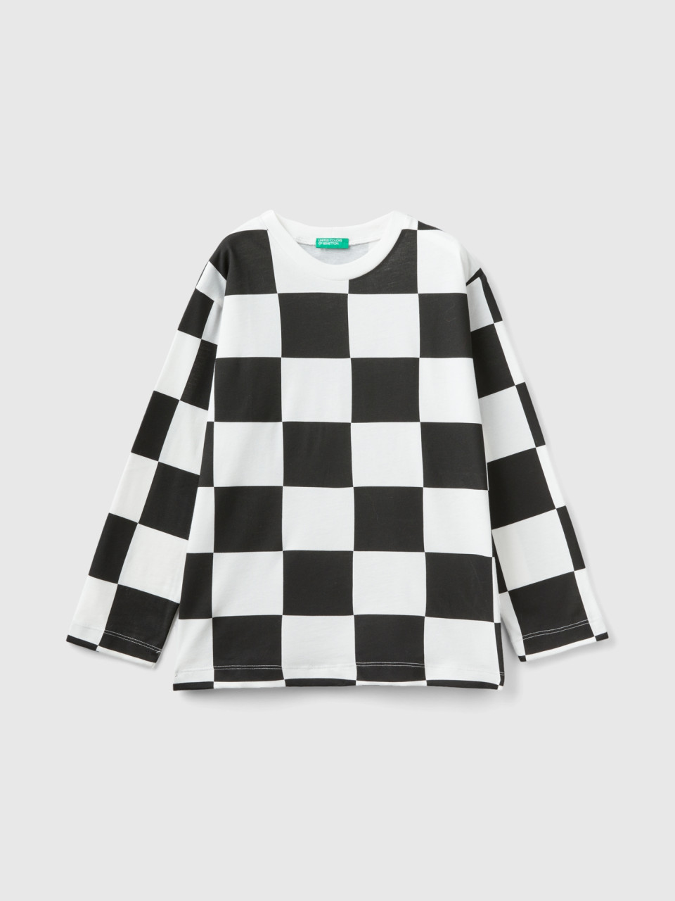 Benetton, Warm Checkered T-shirt, White, Kids