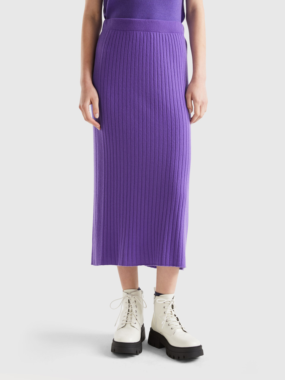 Benetton, Knit Pencil Skirt, Violet, Women