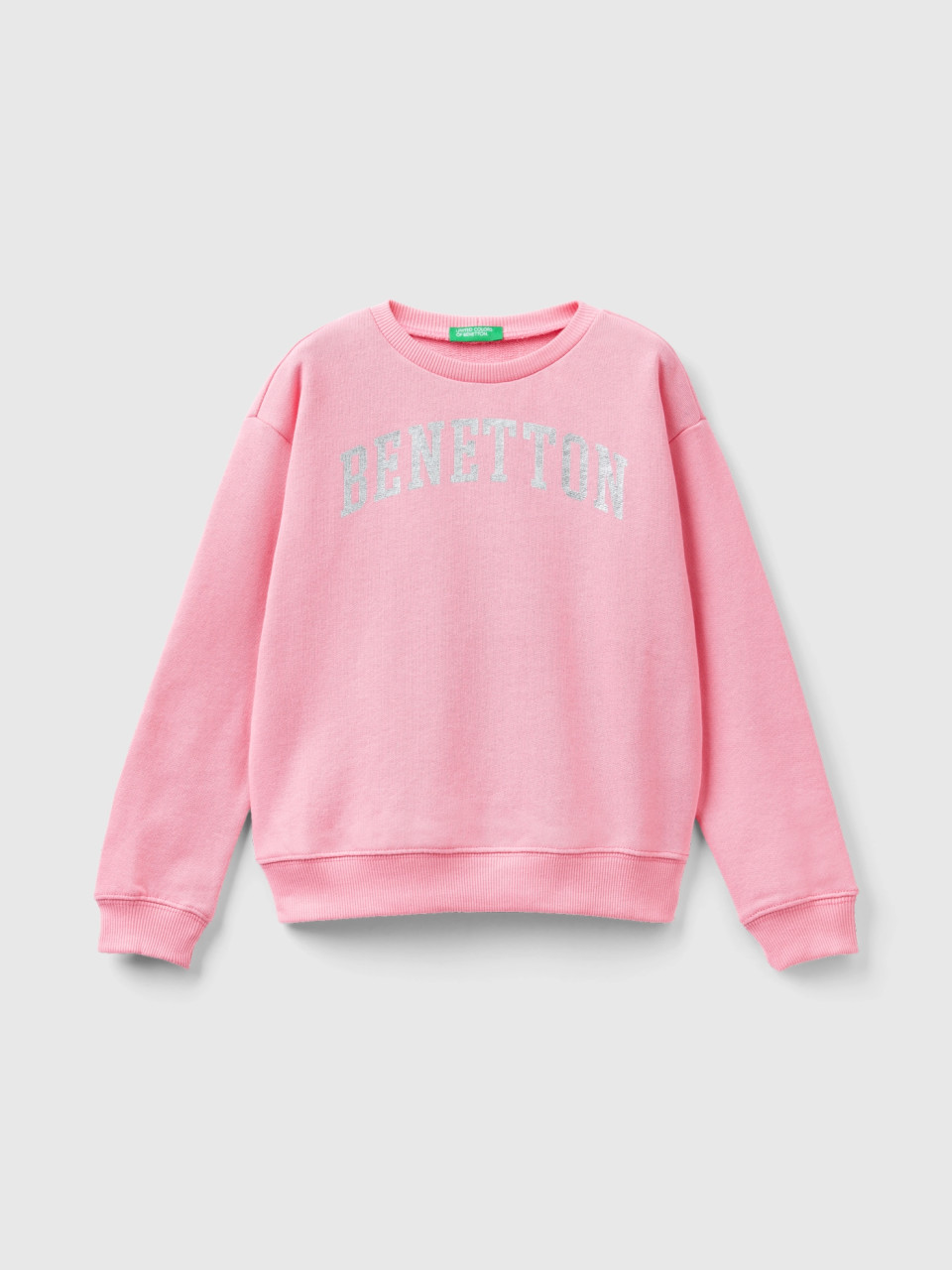 Benetton, 100% Cotton Sweatshirt With Logo, Pink, Kids