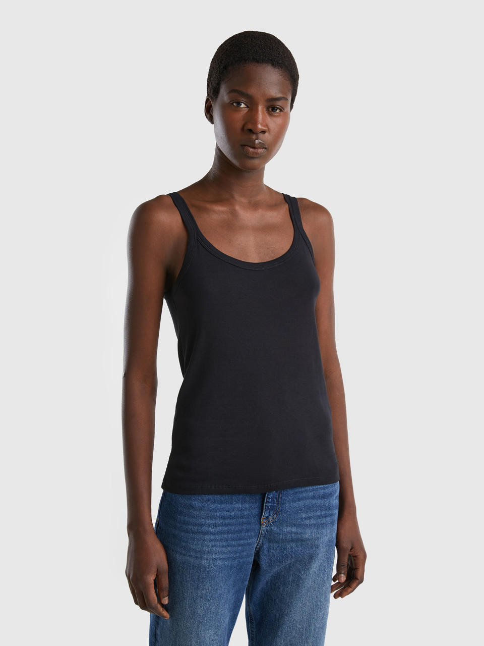 Benetton, Camiseta De Tirantes Negra De 100 % Algodón, Negro, Mujer