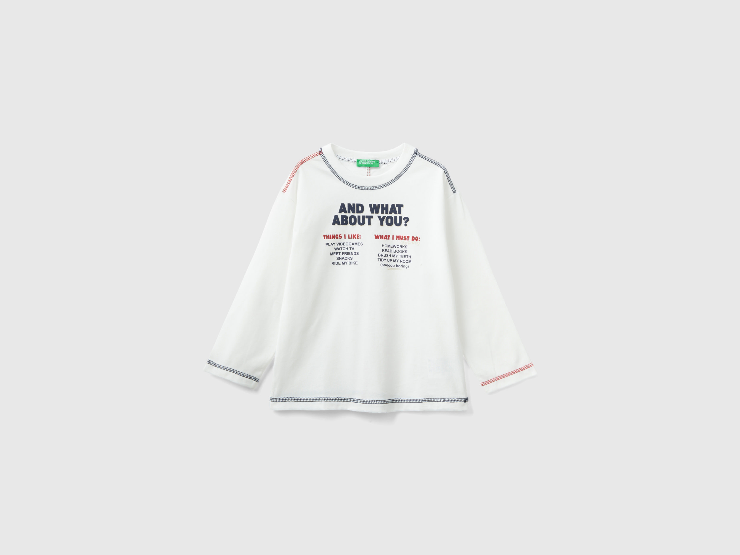 Benetton, Crew Neck T-shirt With Print, size 4-5, White, Kids