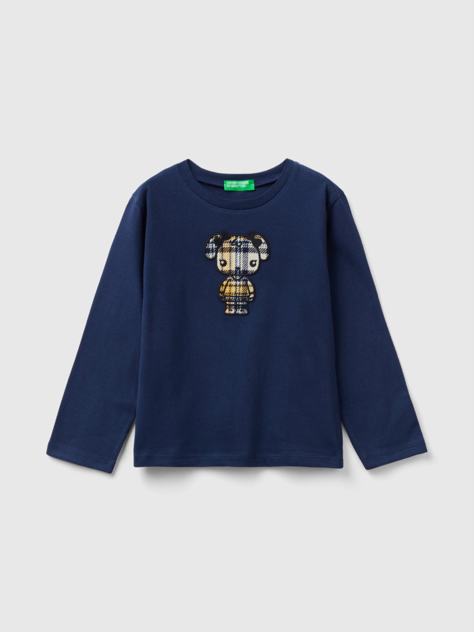 Benetton, T-shirt With Animal Embroidery, Dark Blue, Kids