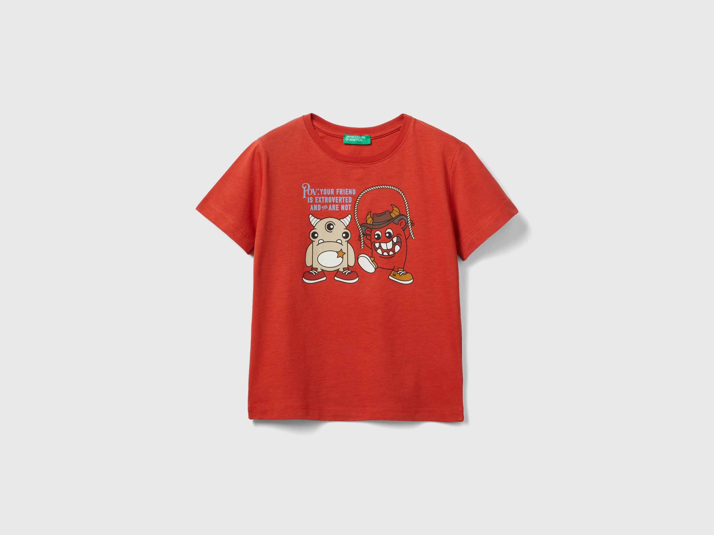 Image of Benetton, T-shirt With Animal Print, size 104, Red, Kids
