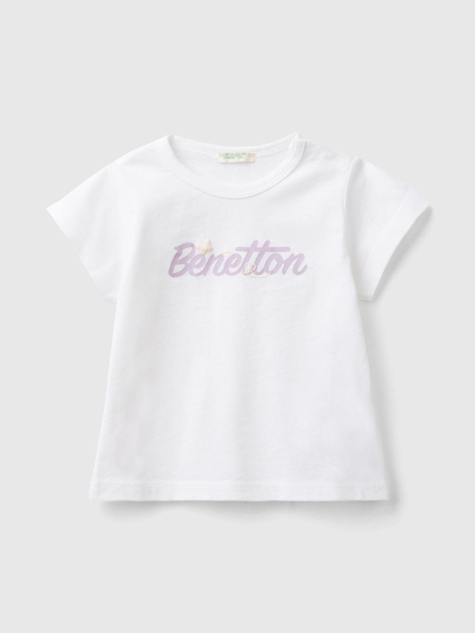 Benetton, Camiseta De Algodón Orgánico, Blanco, Niños
