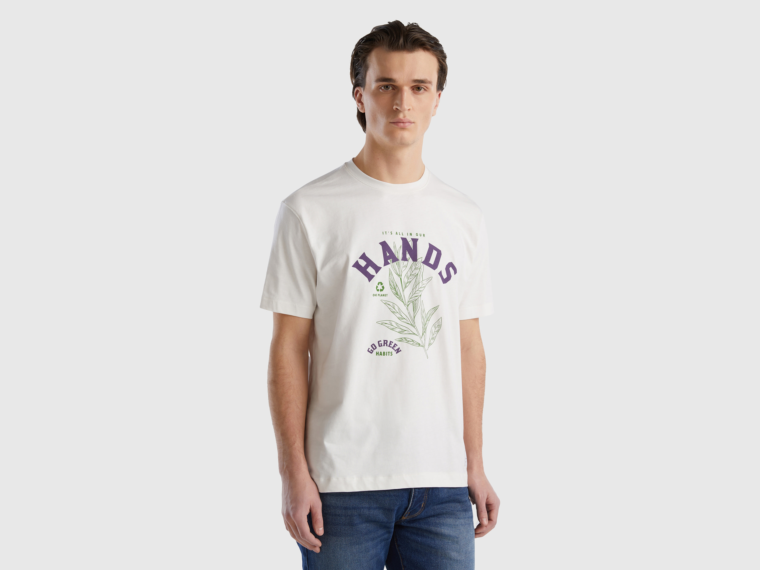 Image of Benetton, T-shirt In Pure Organic Cotton, size XL, White, Men
