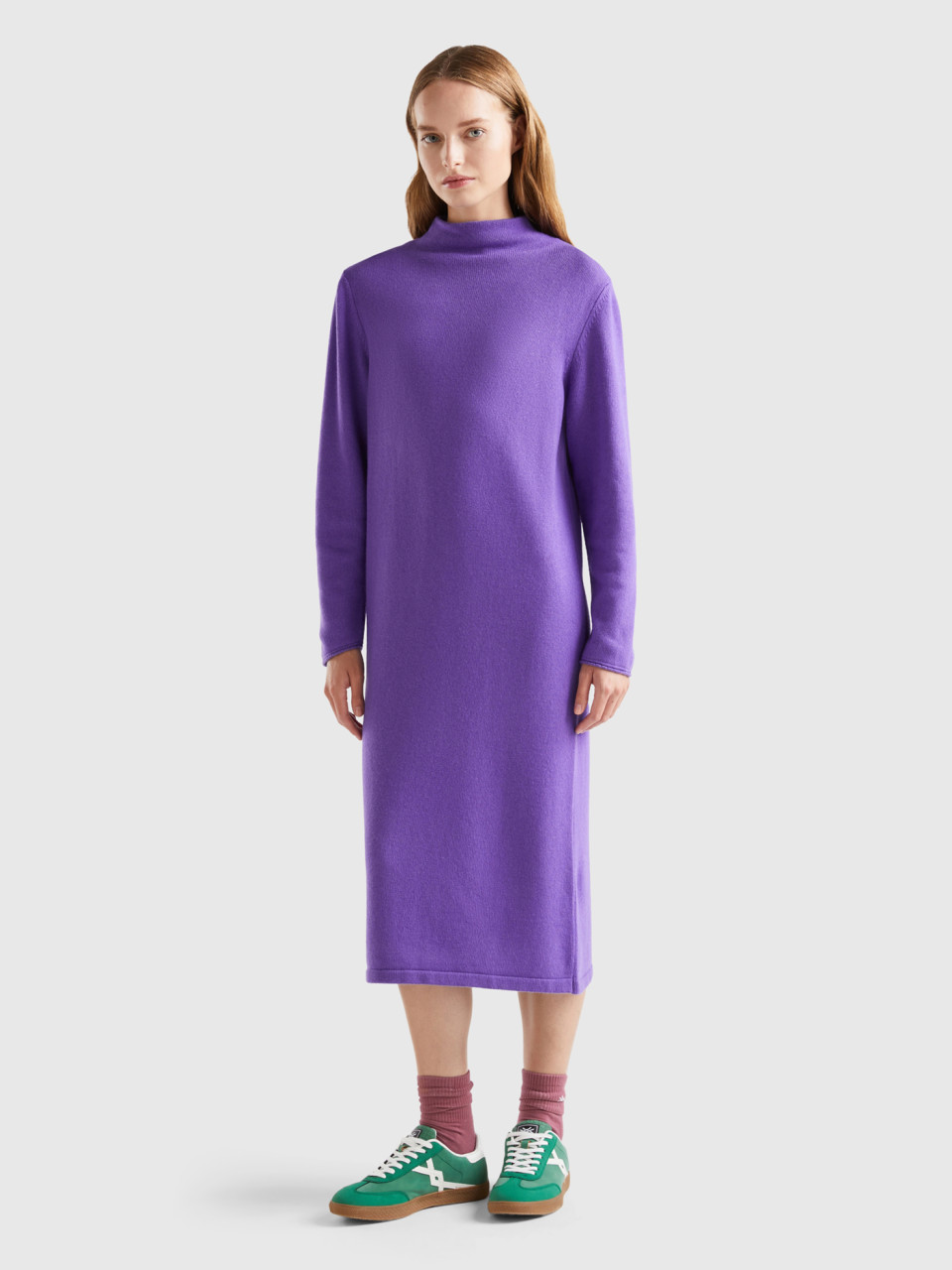Benetton, Cashmere Blend Midi Dress, Violet, Women