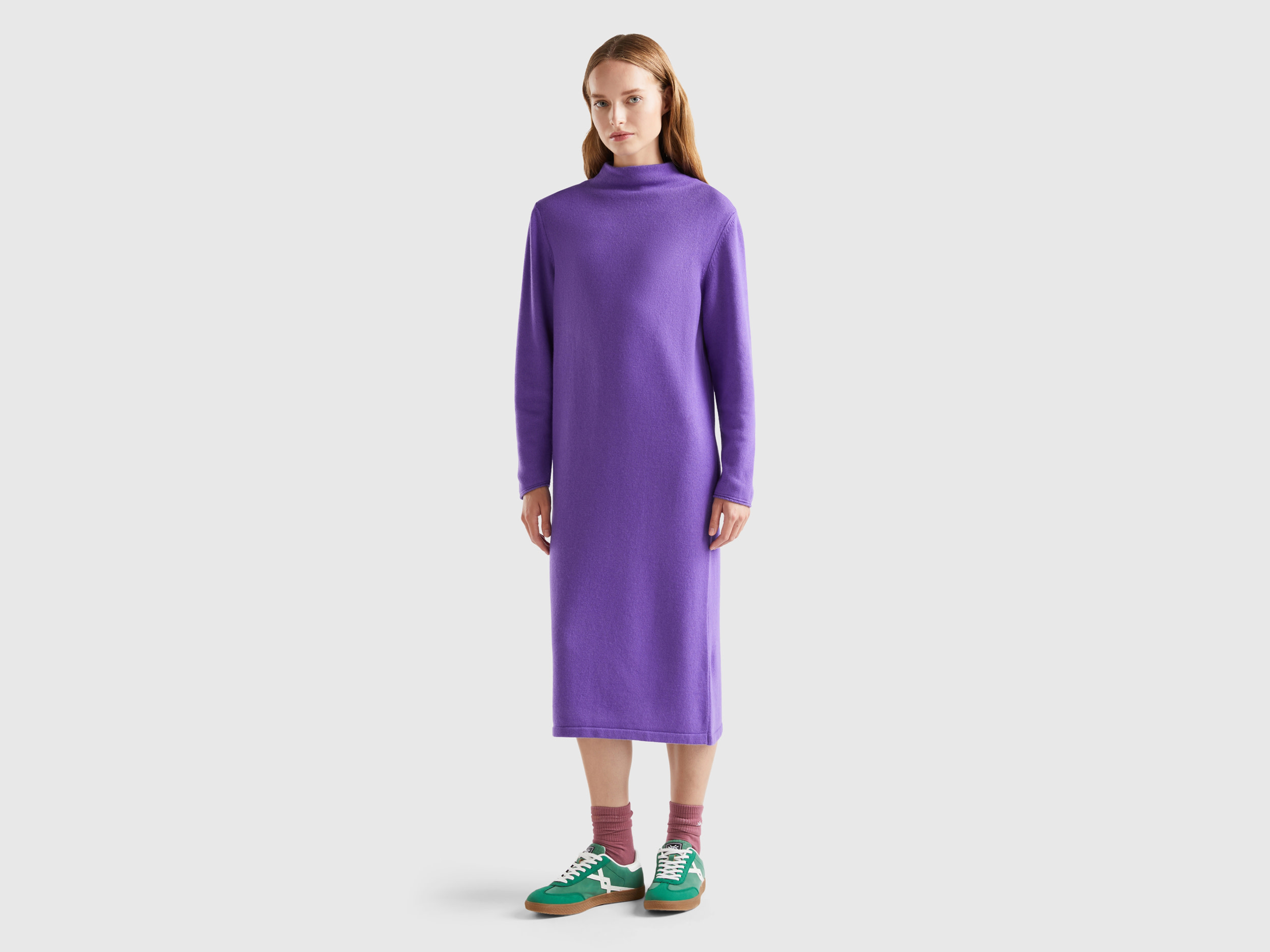 Benetton, Cashmere Blend Midi Dress, size L-XL, Violet, Women
