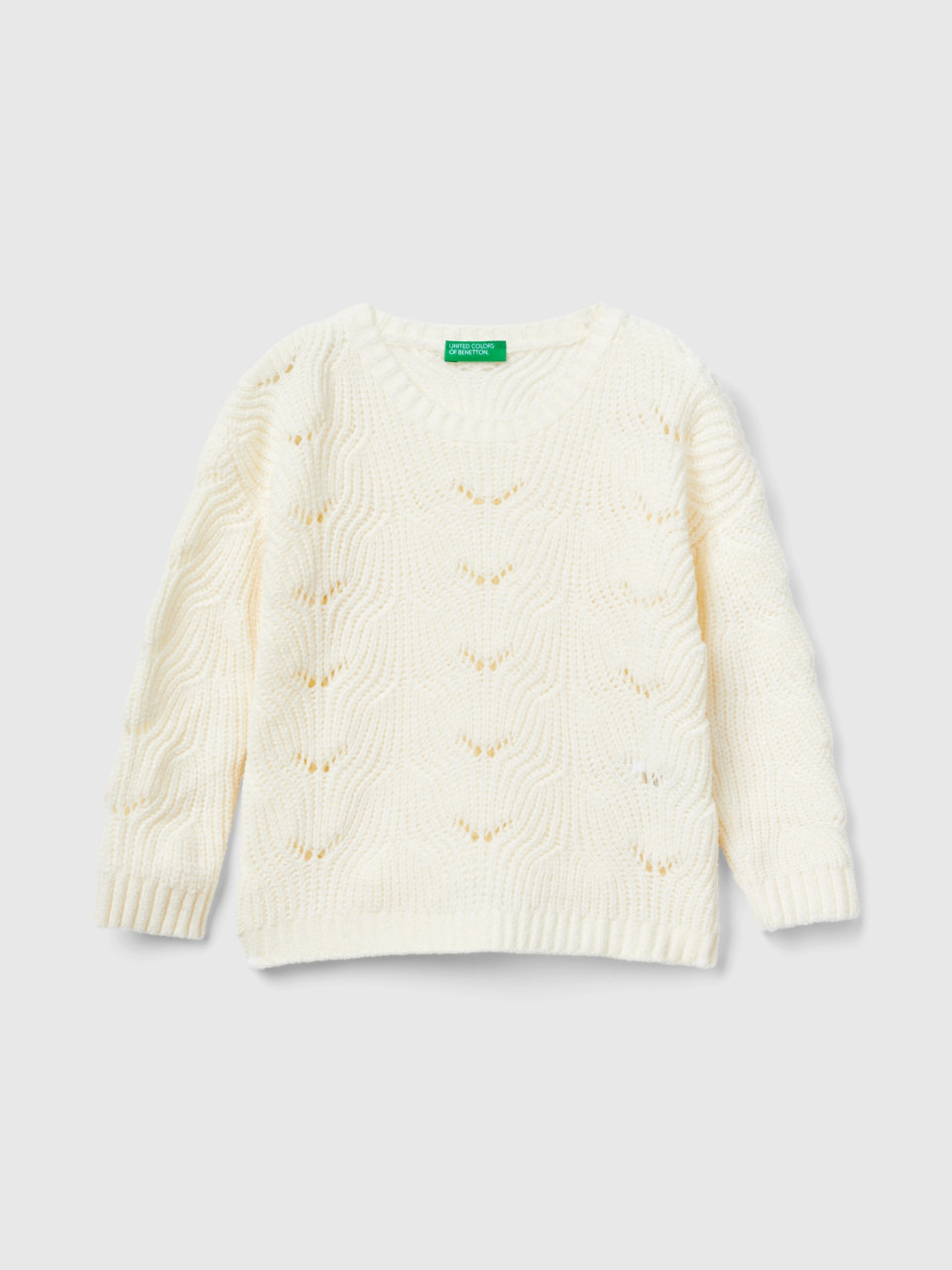 Benetton, Knit Chenille Sweater, Creamy White, Kids