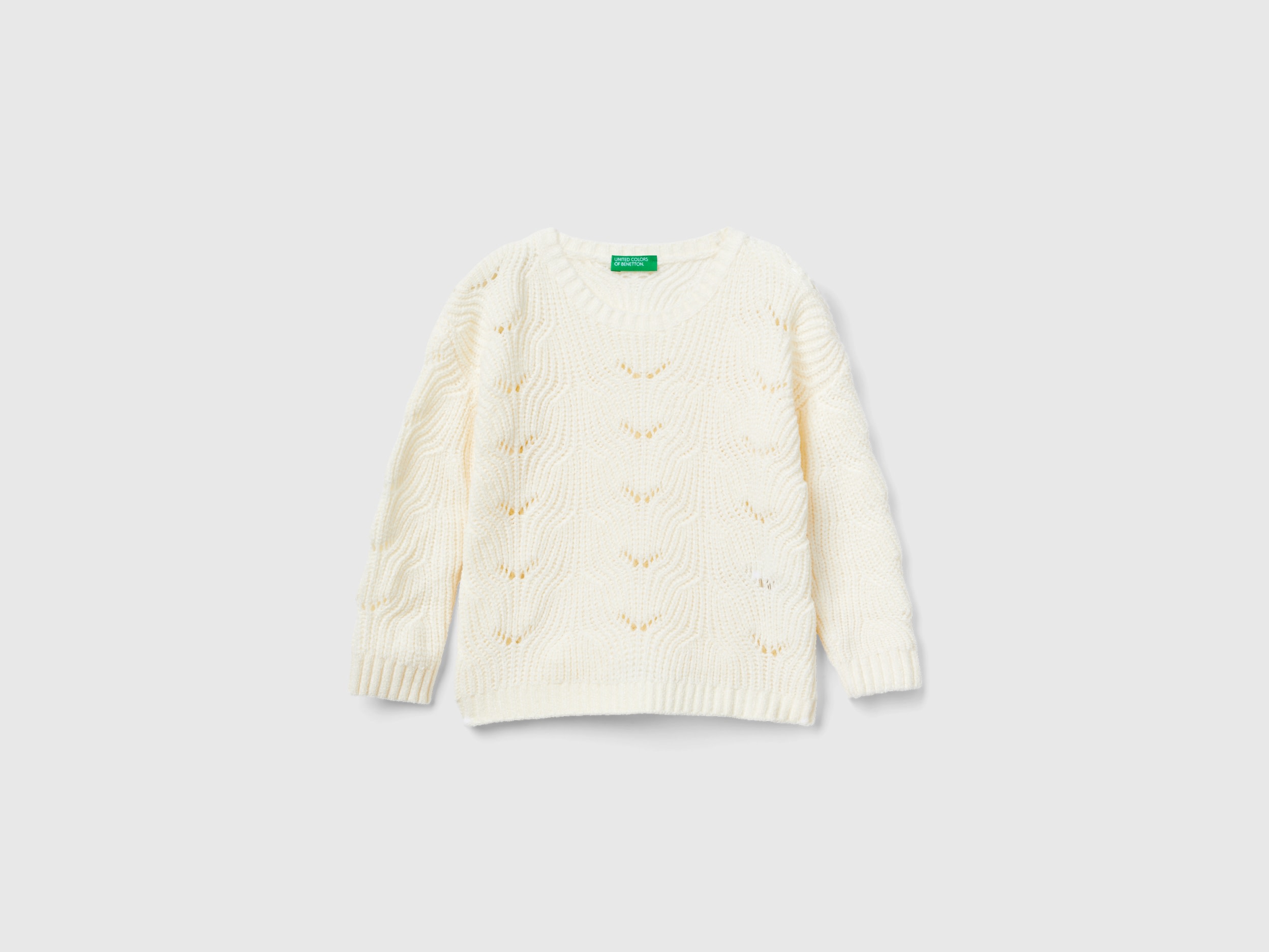 Benetton, Knit Chenille Sweater, size 18-24, Creamy White, Kids