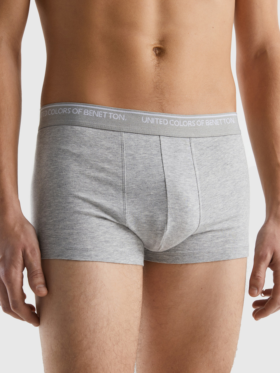 Benetton, Fitted Boxers In Organic Cotton, Light Gray, Men