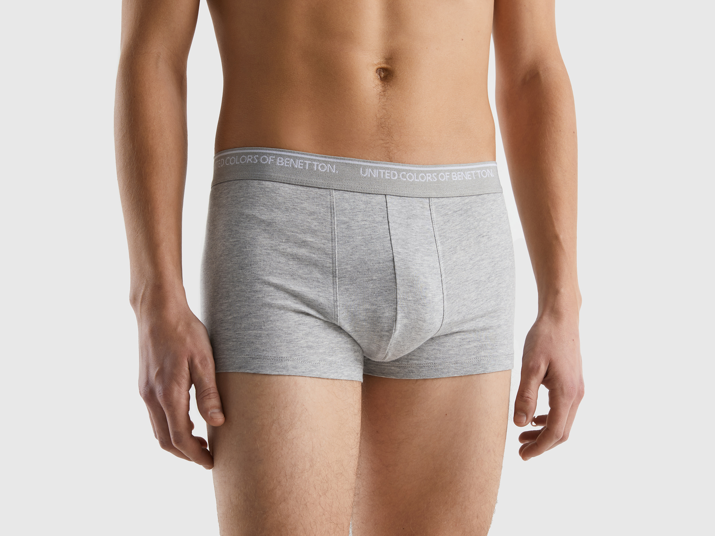 Image of Benetton, Fitted Boxers In Organic Cotton, size XL, Light Gray, Men