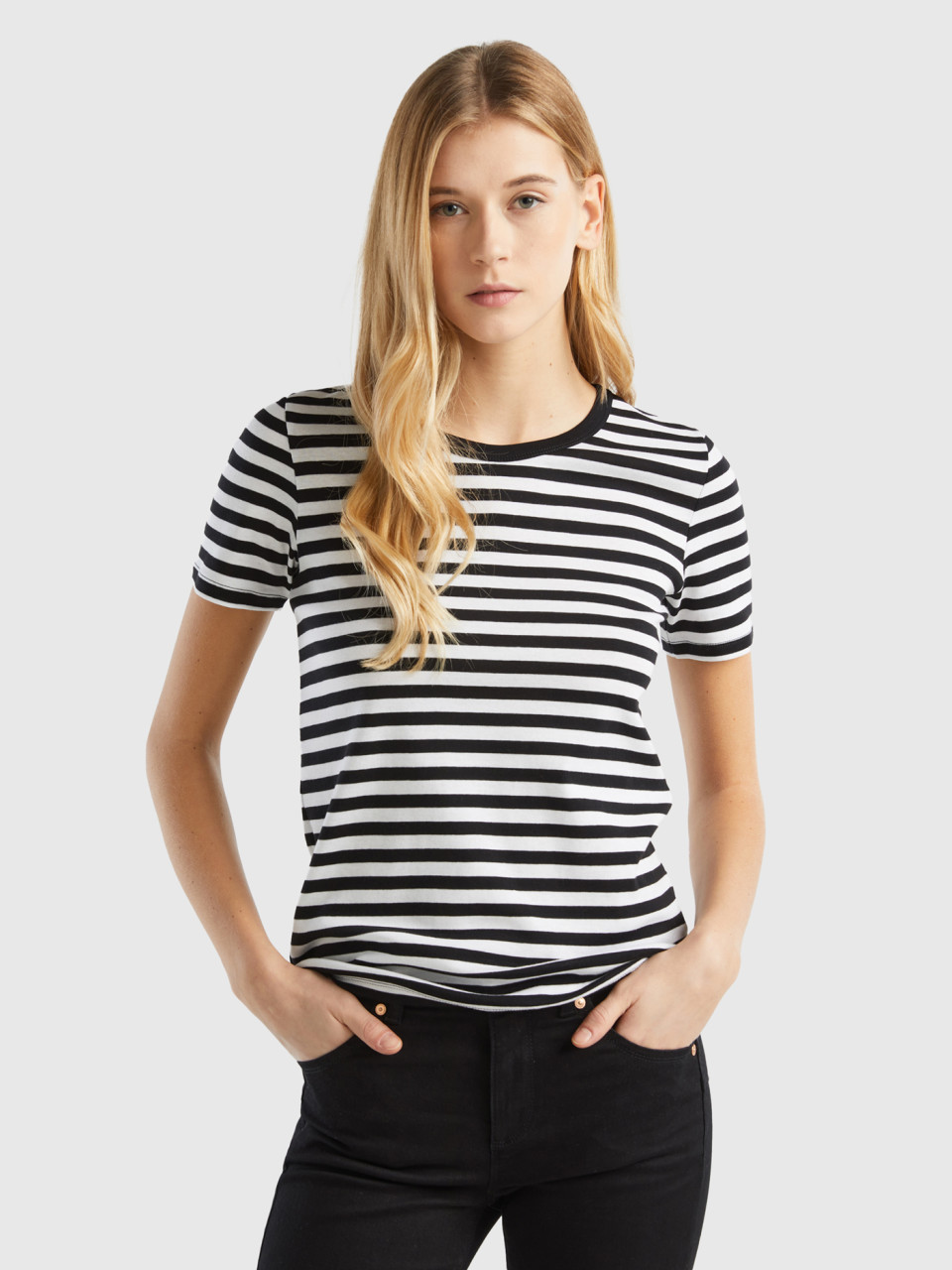 Benetton Online exclusive, Crew Neck Striped T-shirt, Black, Women