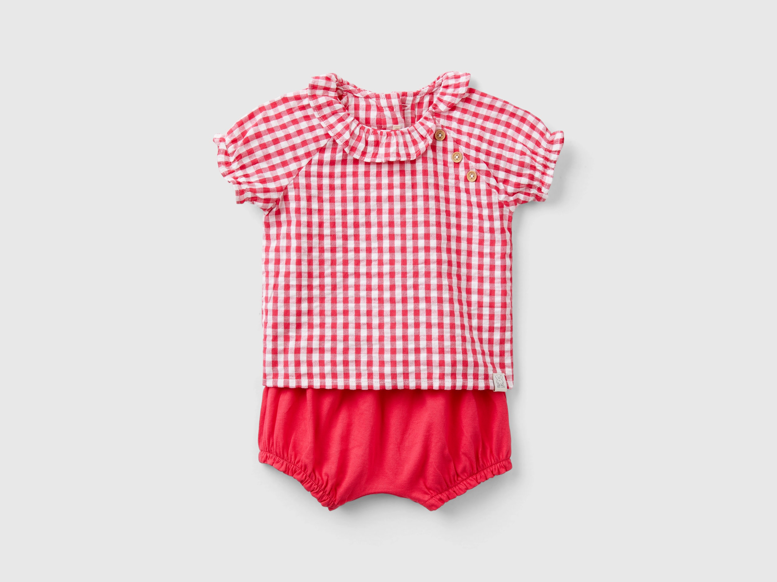 Benetton, Completo T-shirt E Pantaloni Corti, Fucsia, Bambini