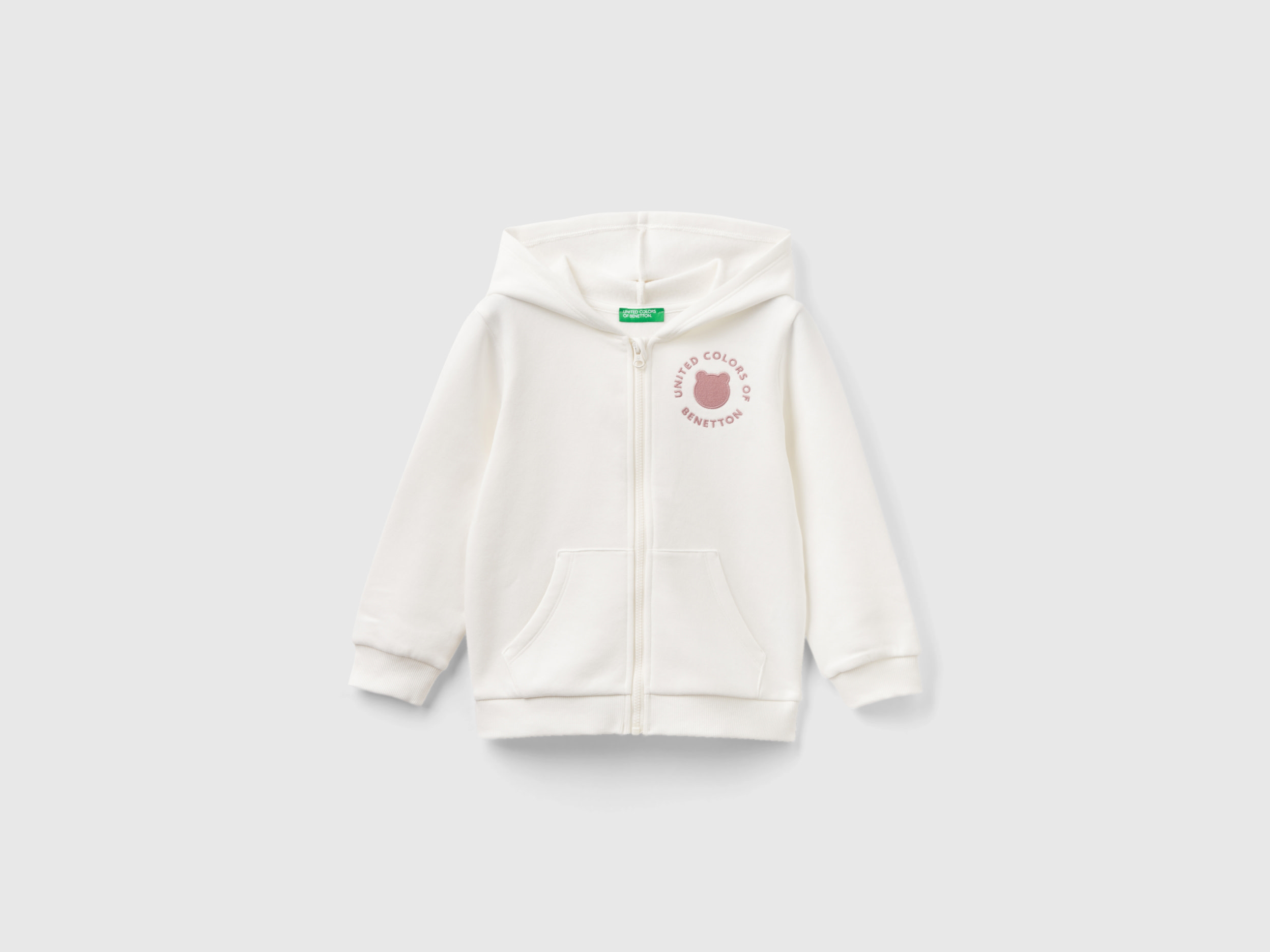 Benetton, Zip-up Sweatshirt In Cotton Blend, size 5-6, Creamy White, Kids