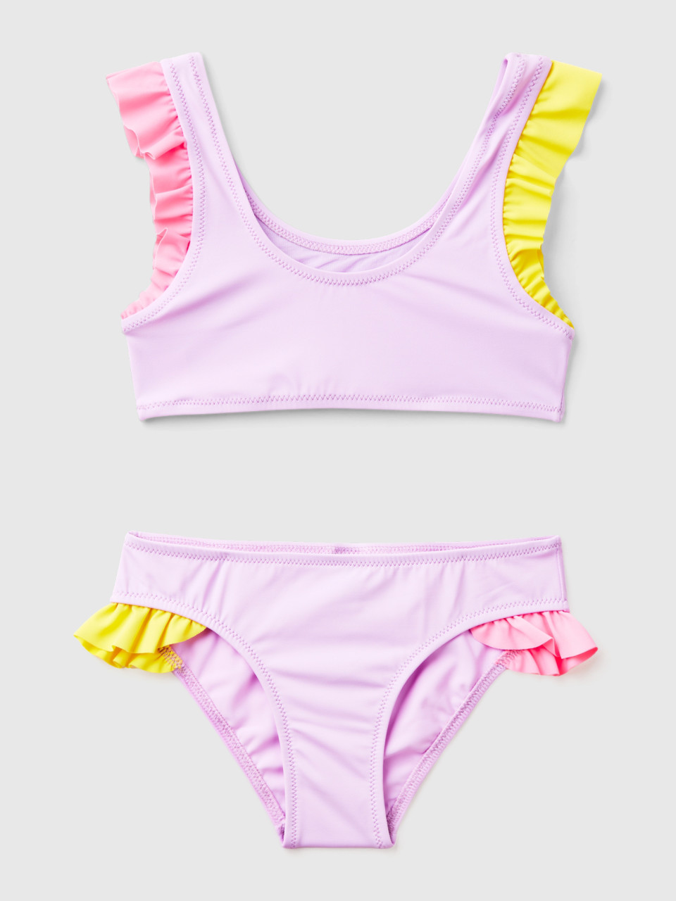 Benetton, Swimwear Bikini With Ruffles In Econyl®, Lilac, Kids